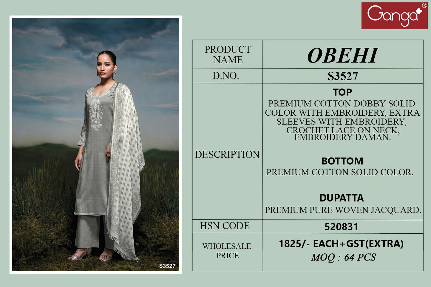 Obehi 3527 Ganga Premium Cotton Unstitched Suits