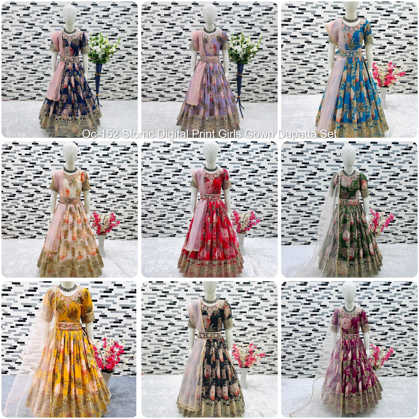 Oc-152 Stomc Digital Print Girls Gown Dupatta Set