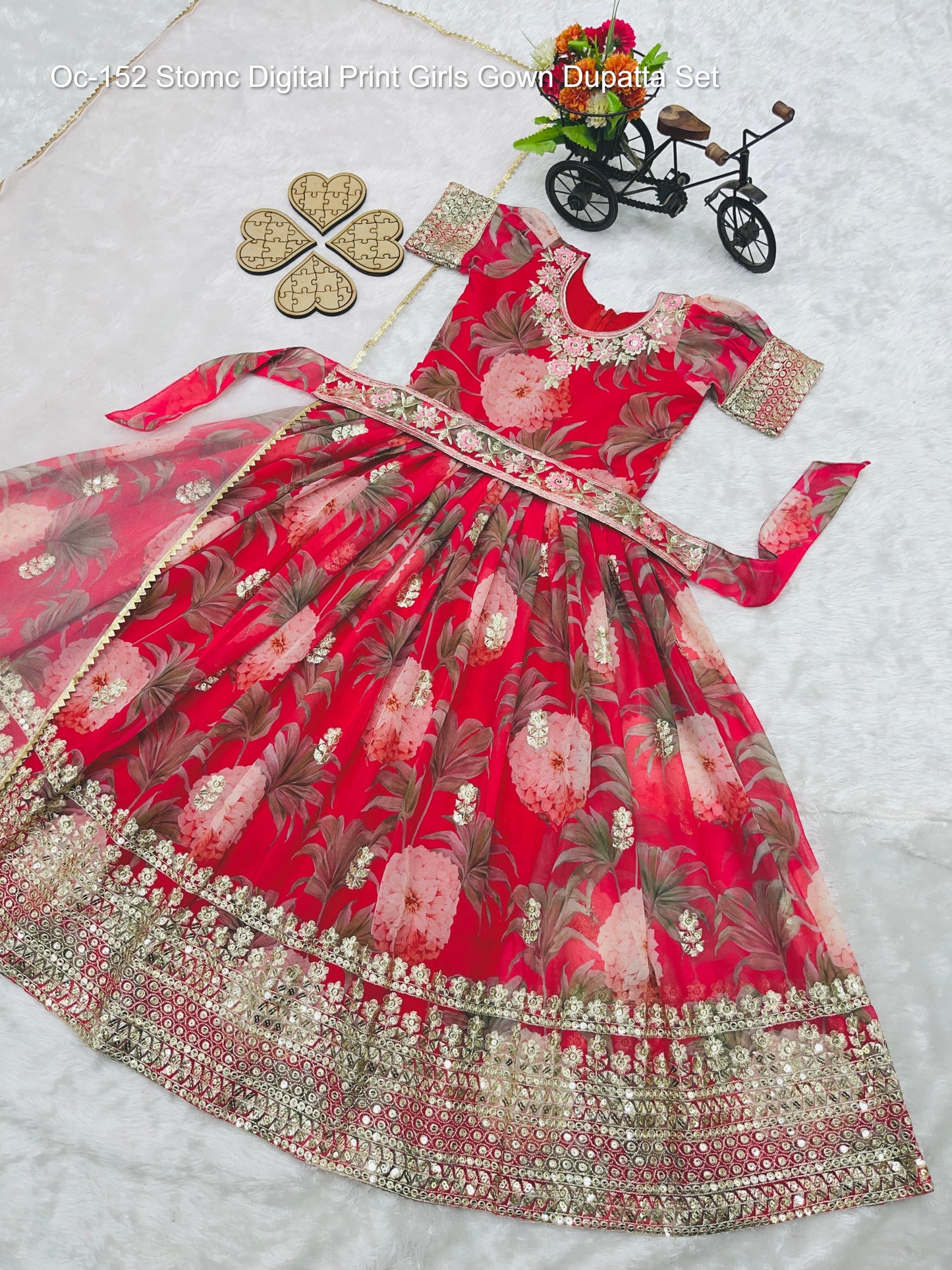 Oc-152 Stomc Digital Print Girls Gown Dupatta Set