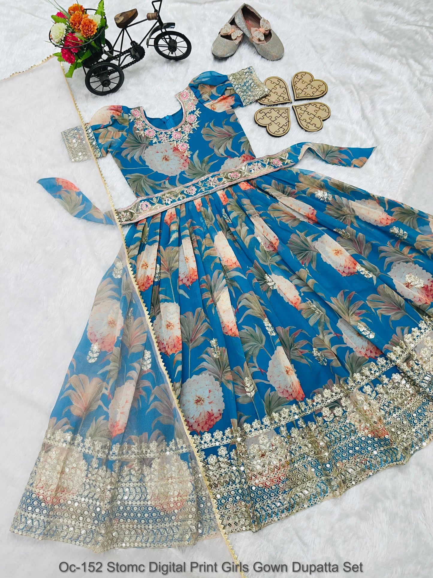 Oc-152 Stomc Digital Print Girls Gown Dupatta Set