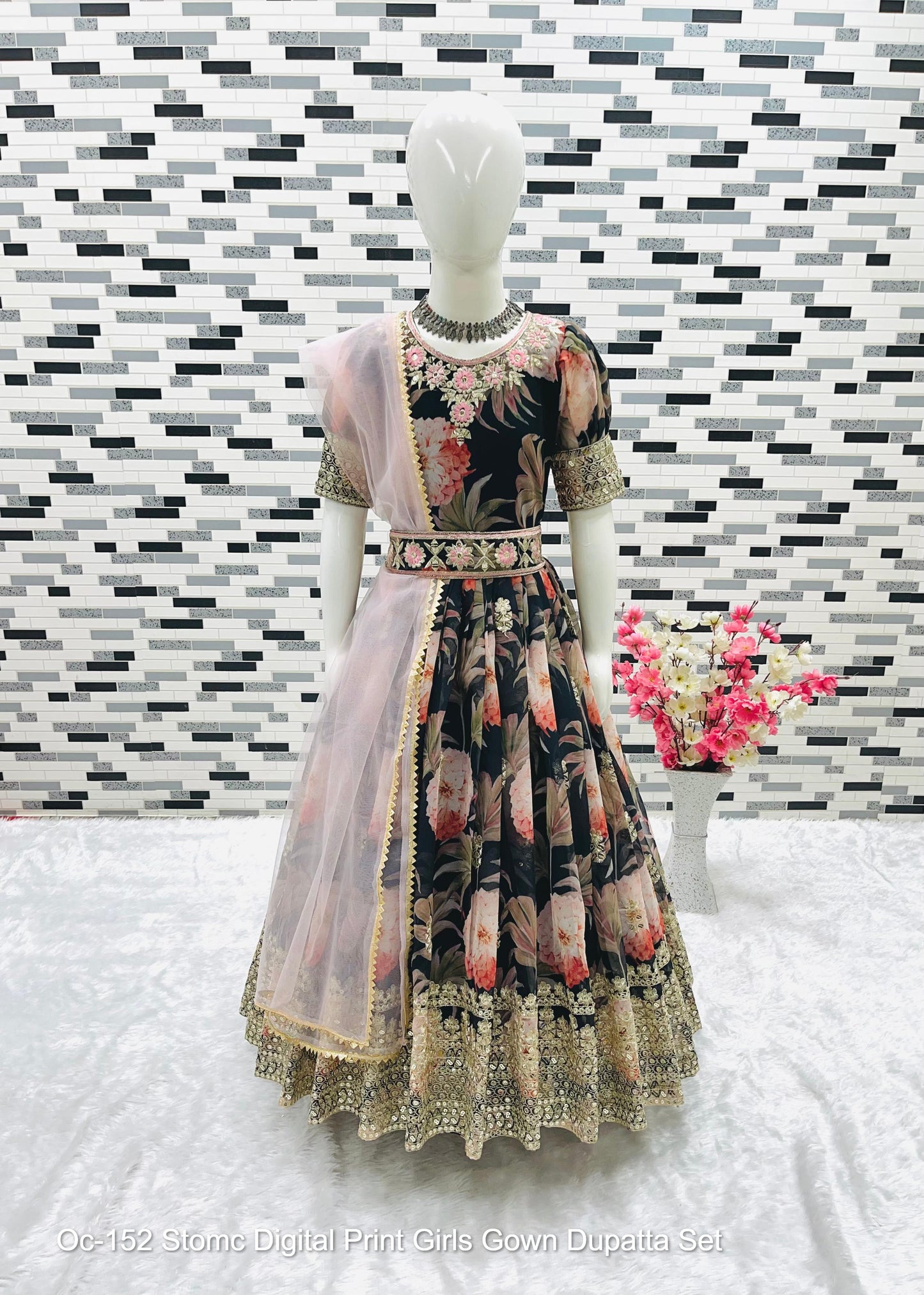 Oc-152 Stomc Digital Print Girls Gown Dupatta Set