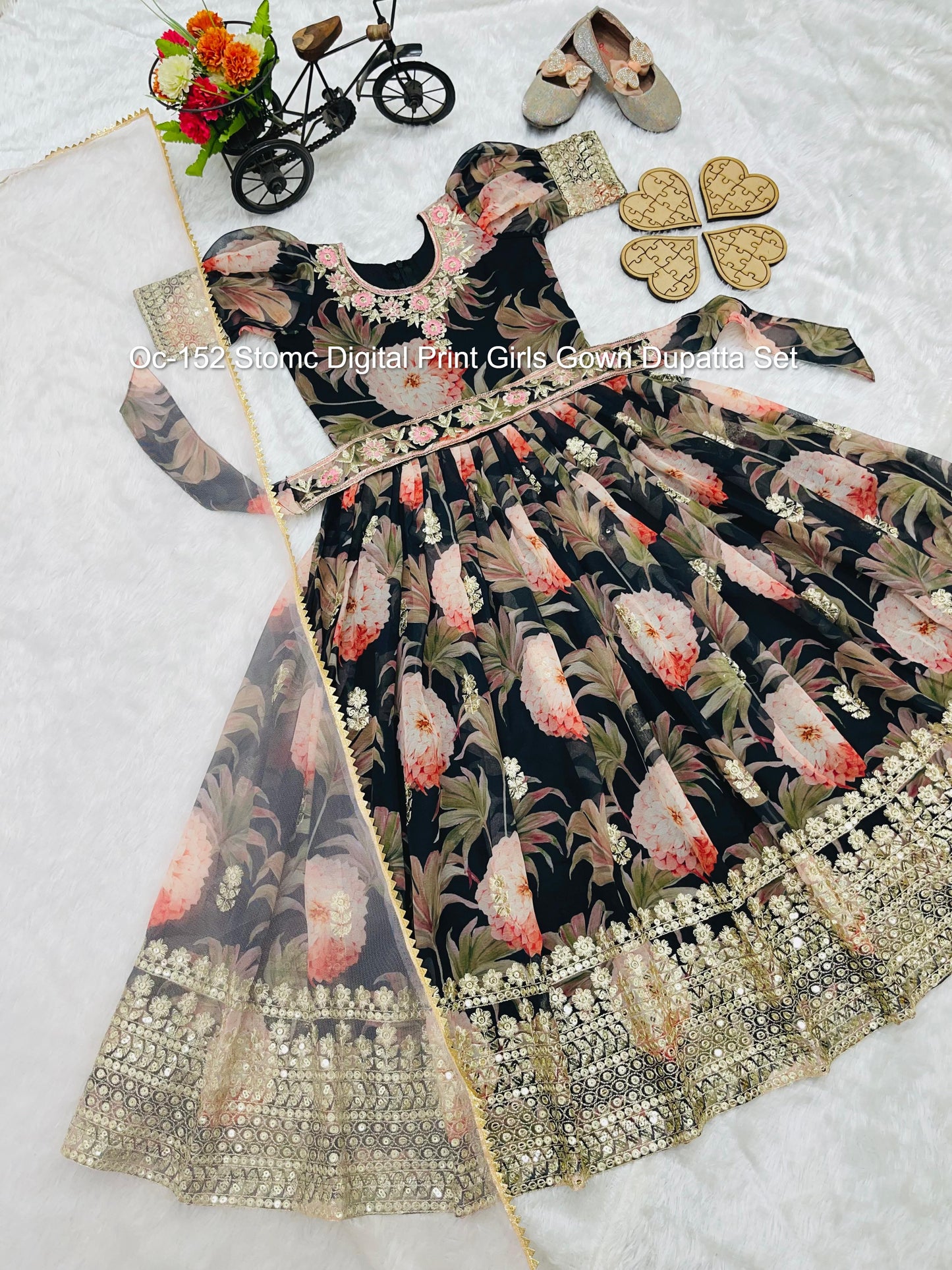 Oc-152 Stomc Digital Print Girls Gown Dupatta Set