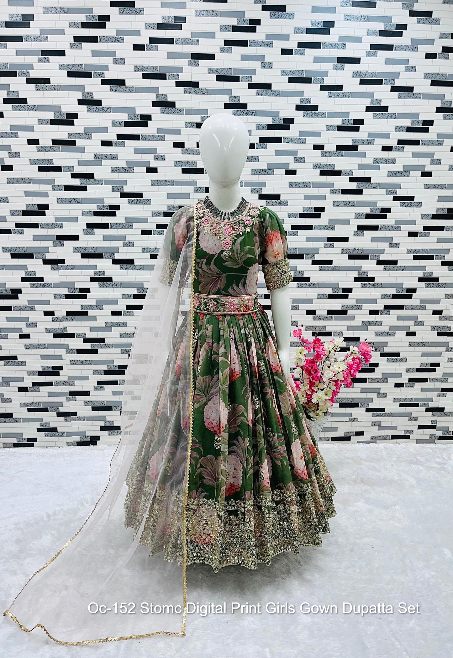 Oc-152 Stomc Digital Print Girls Gown Dupatta Set