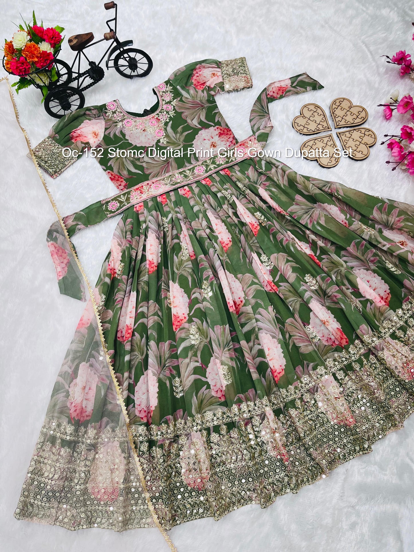 Oc-152 Stomc Digital Print Girls Gown Dupatta Set