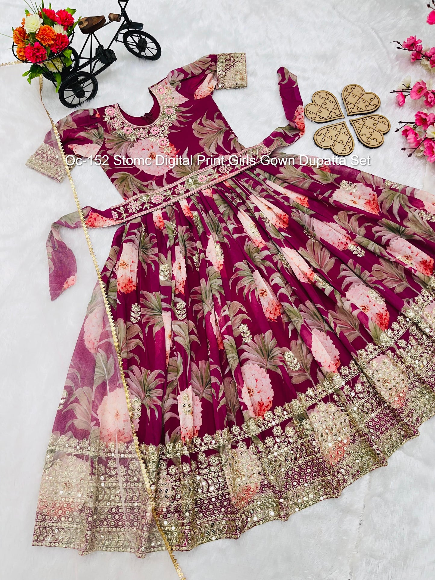Oc-152 Stomc Digital Print Girls Gown Dupatta Set