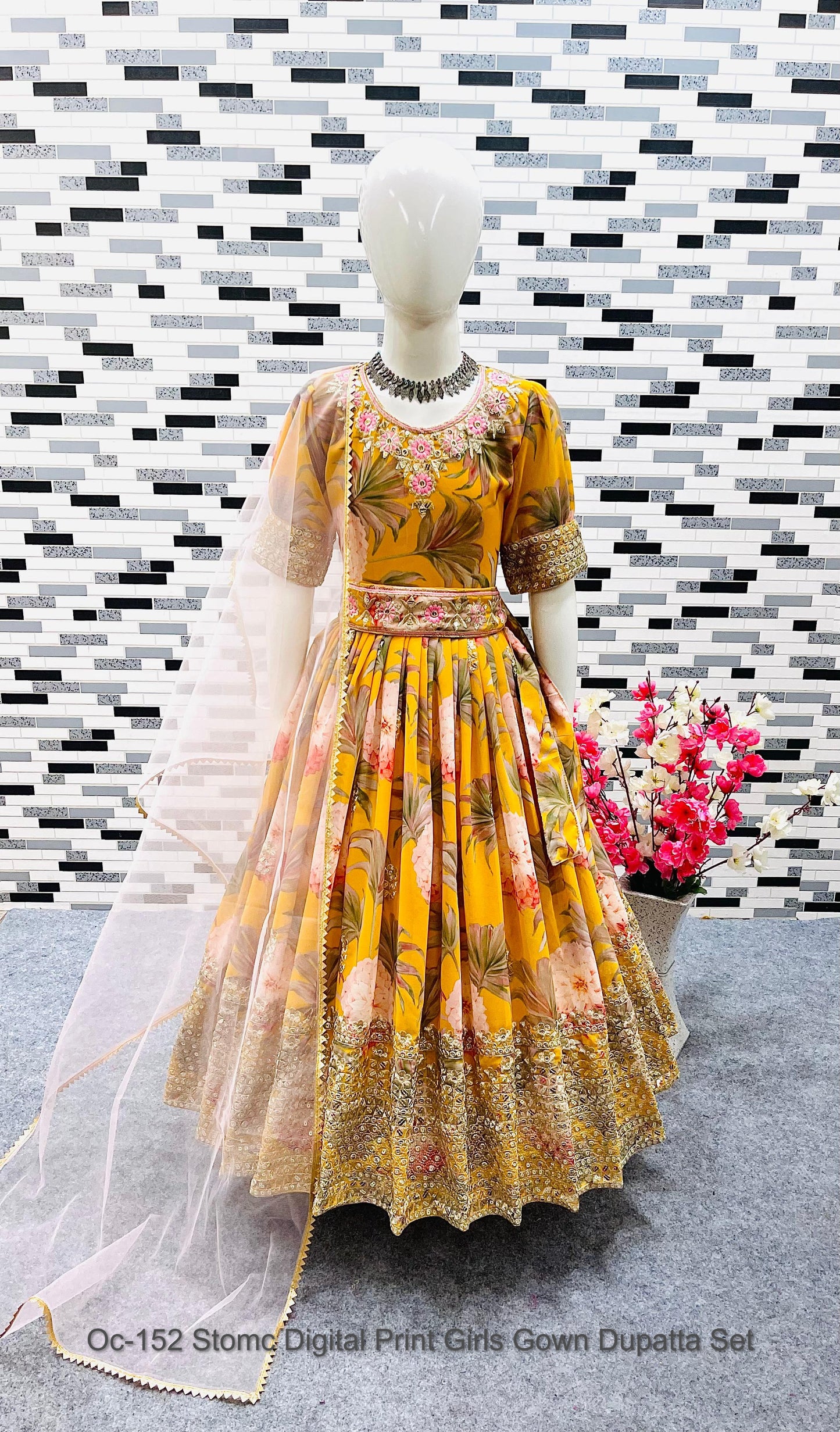 Oc-152 Stomc Digital Print Girls Gown Dupatta Set