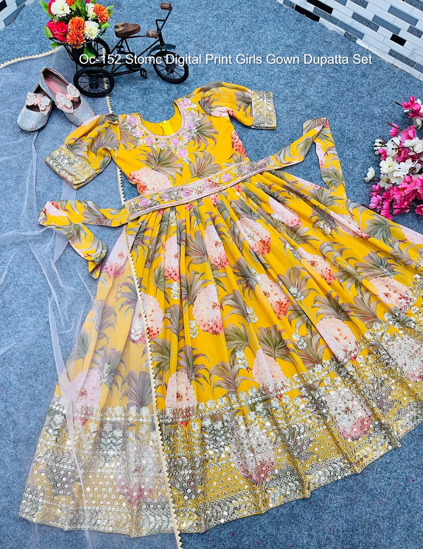 Oc-152 Stomc Digital Print Girls Gown Dupatta Set