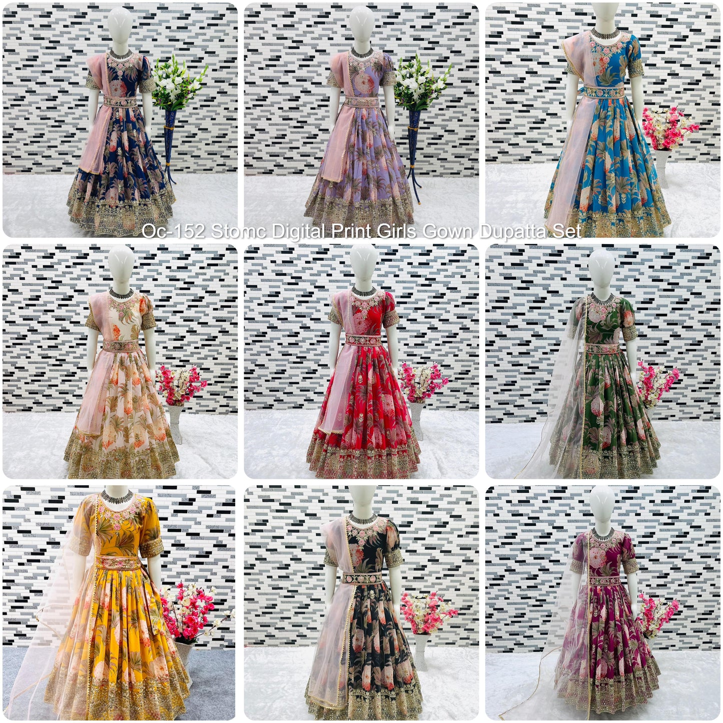 Oc-152 Stomc Digital Print Girls Gown Dupatta Set