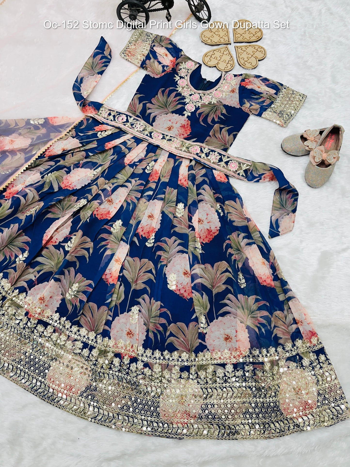 Oc-152 Stomc Digital Print Girls Gown Dupatta Set