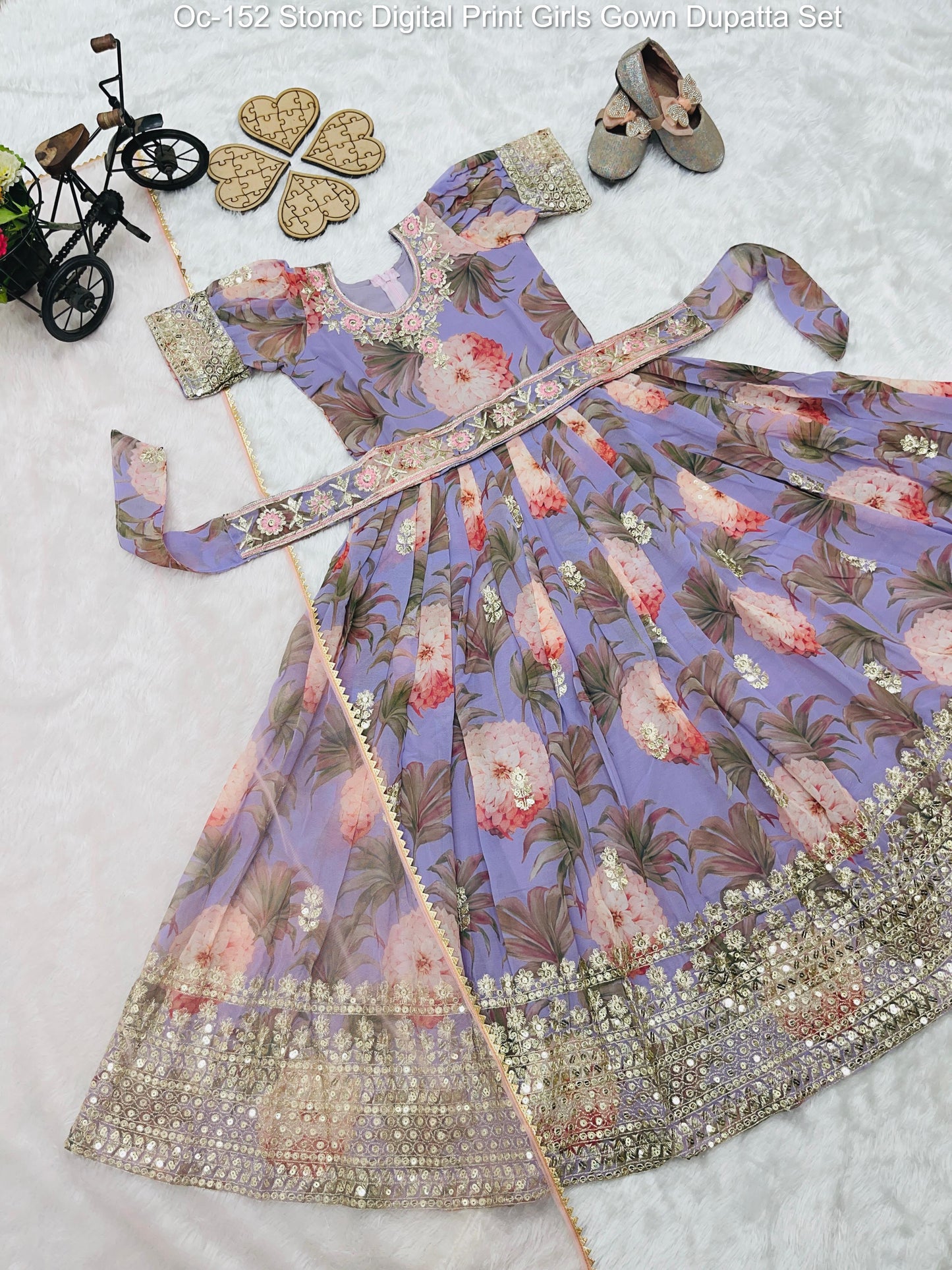Oc-152 Stomc Digital Print Girls Gown Dupatta Set