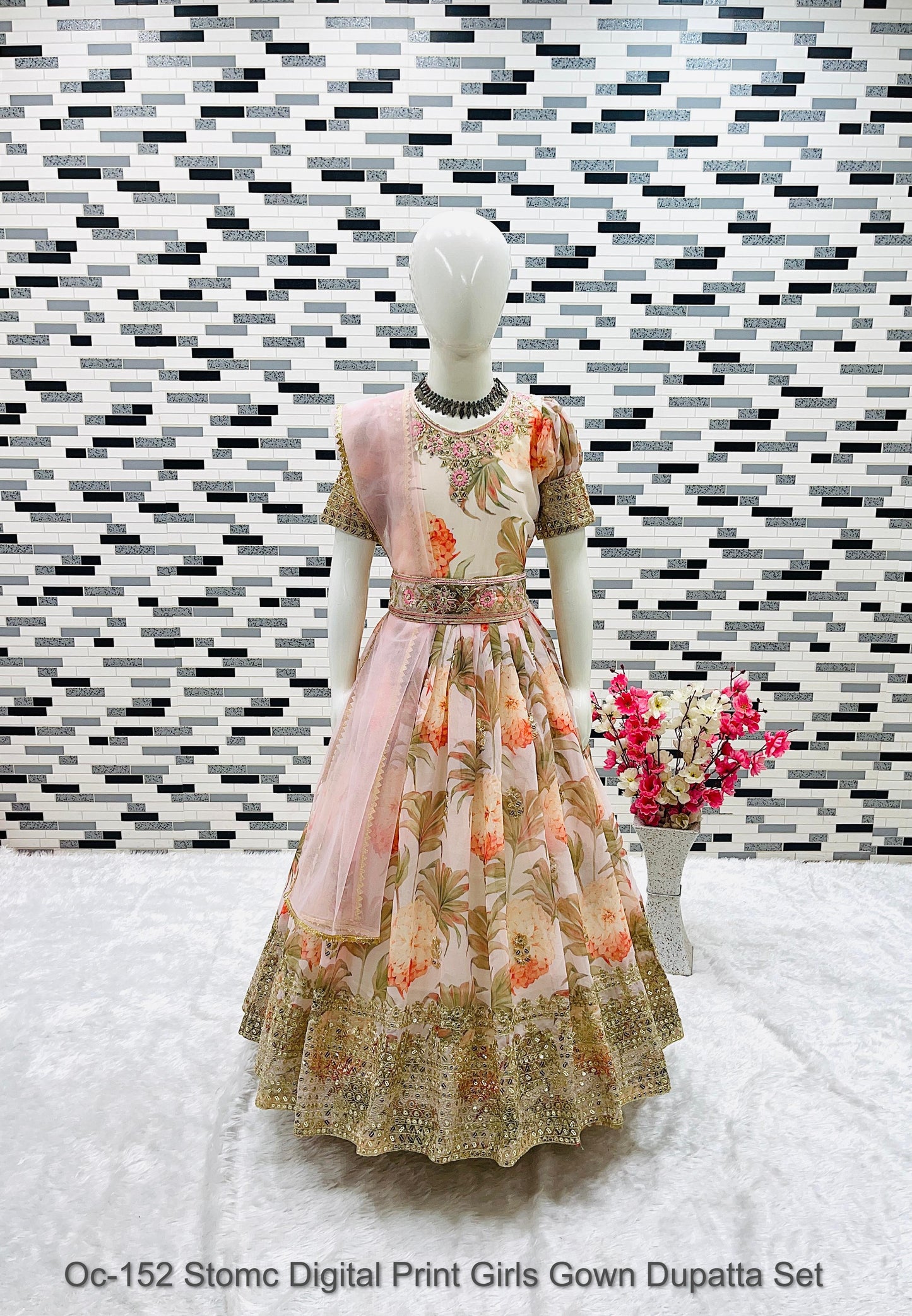 Oc-152 Stomc Digital Print Girls Gown Dupatta Set
