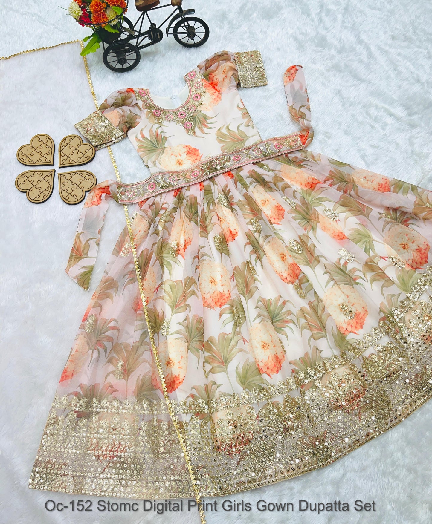 Oc-152 Stomc Digital Print Girls Gown Dupatta Set