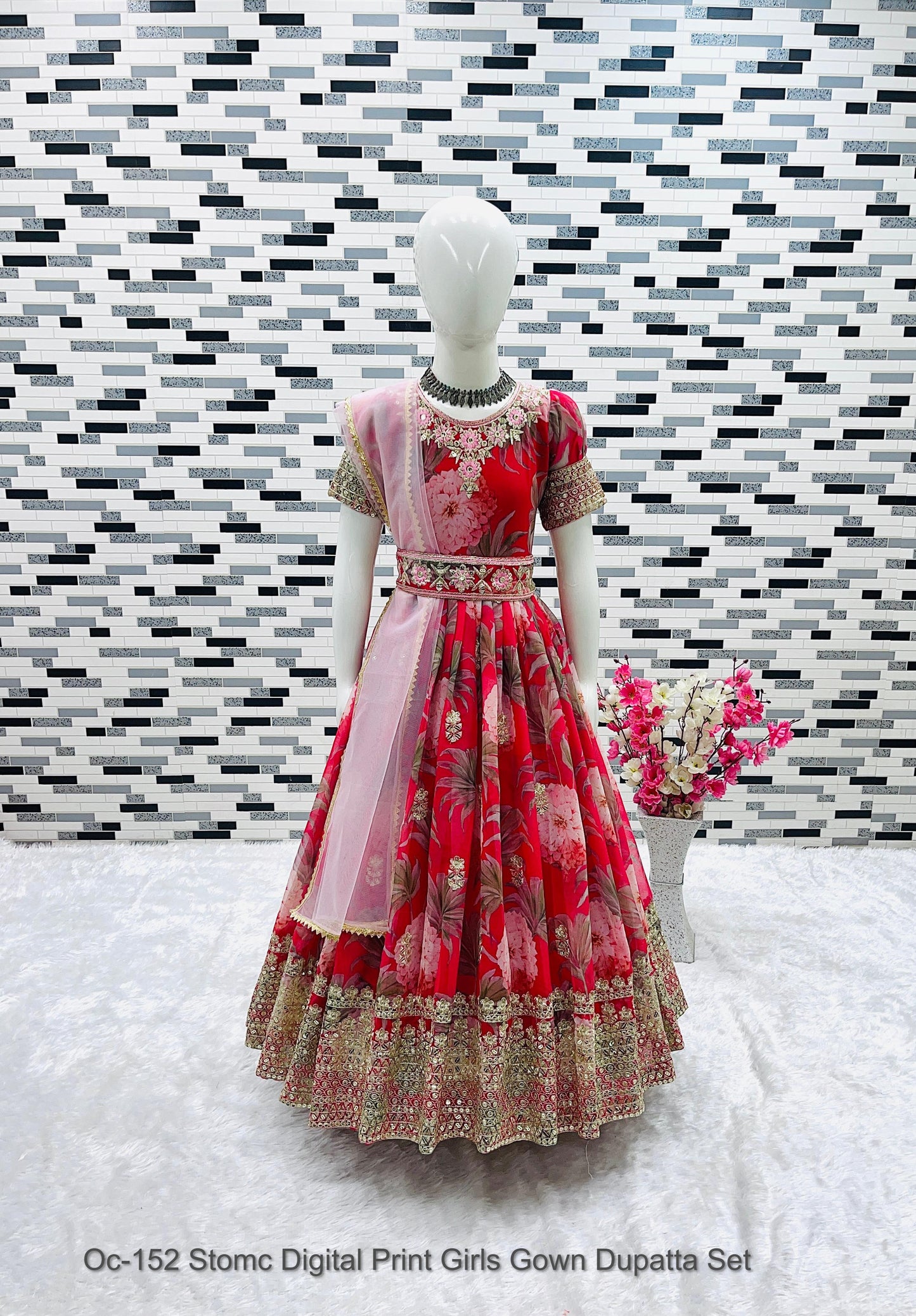 Oc-152 Stomc Digital Print Girls Gown Dupatta Set