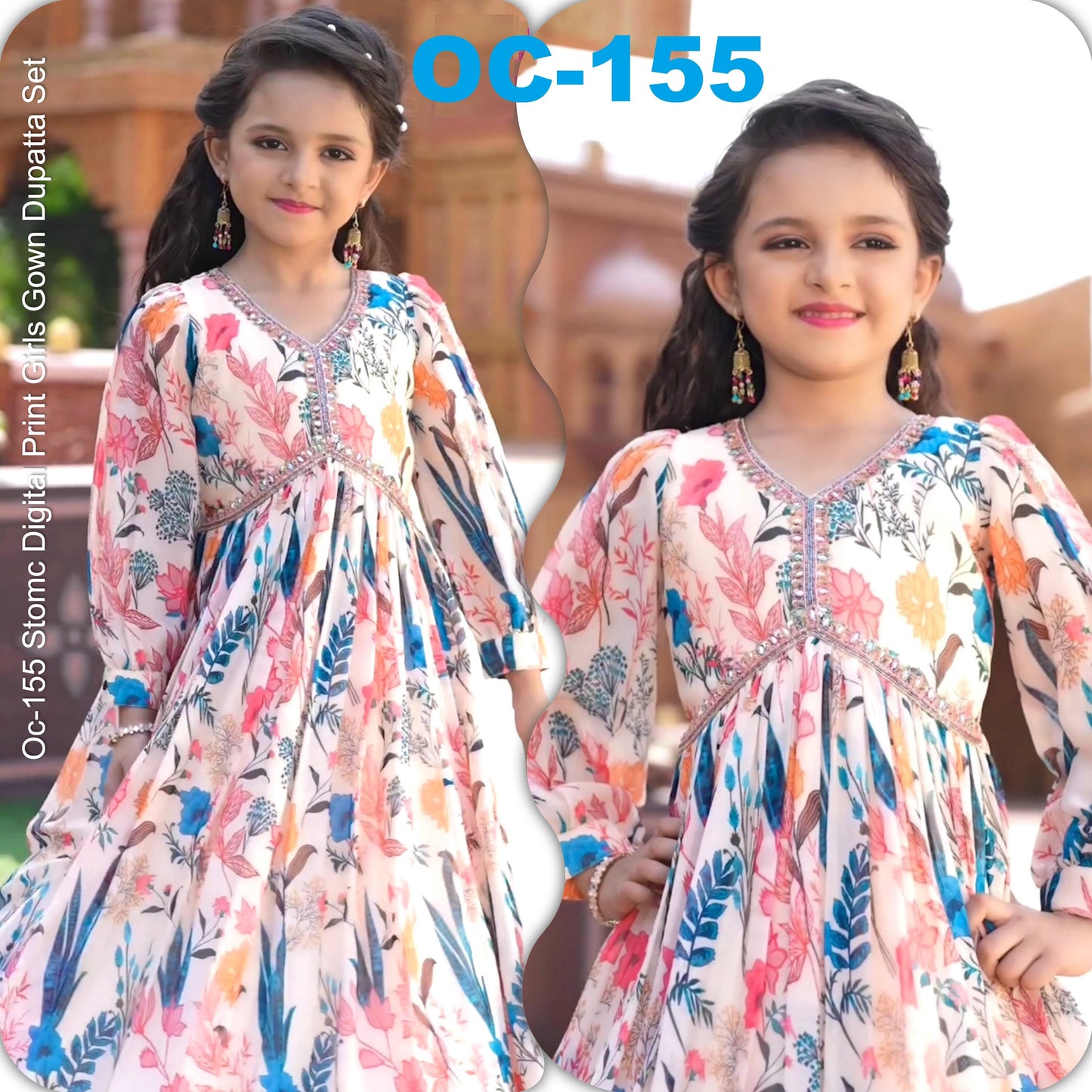 Oc-155 Stomc Digital Print Girls Gown Dupatta Set