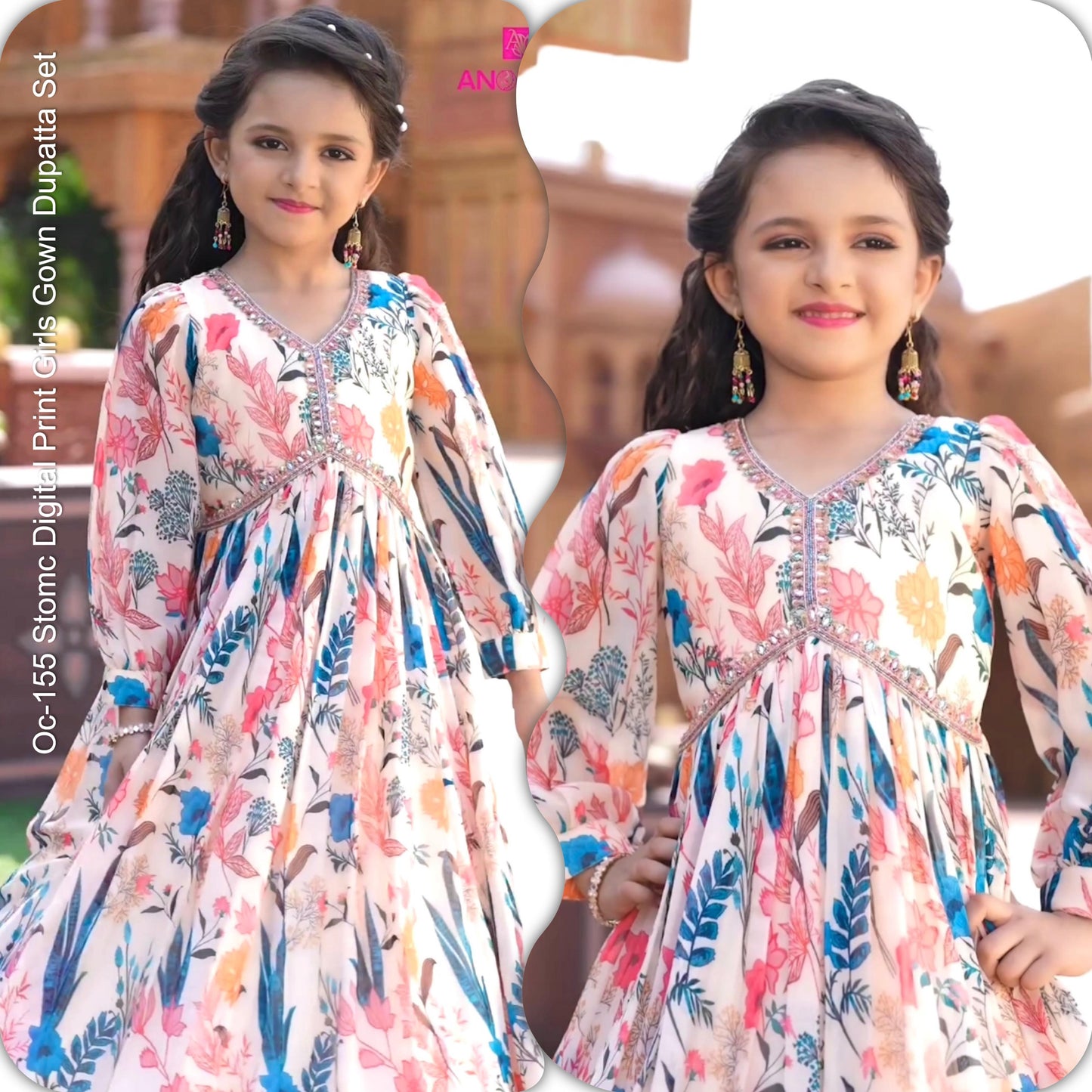 Oc-155 Stomc Digital Print Girls Gown Dupatta Set