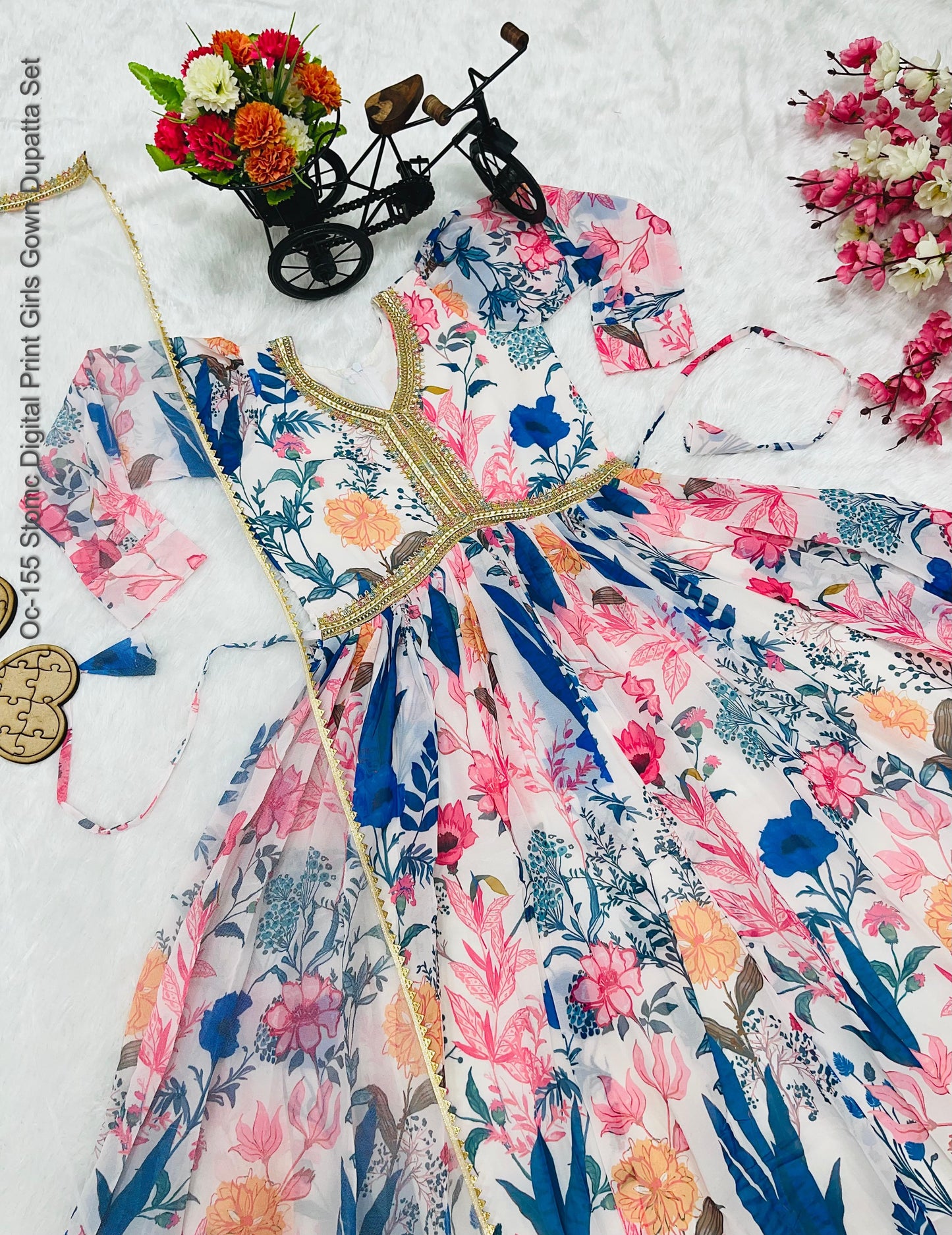 Oc-155 Stomc Digital Print Girls Gown Dupatta Set
