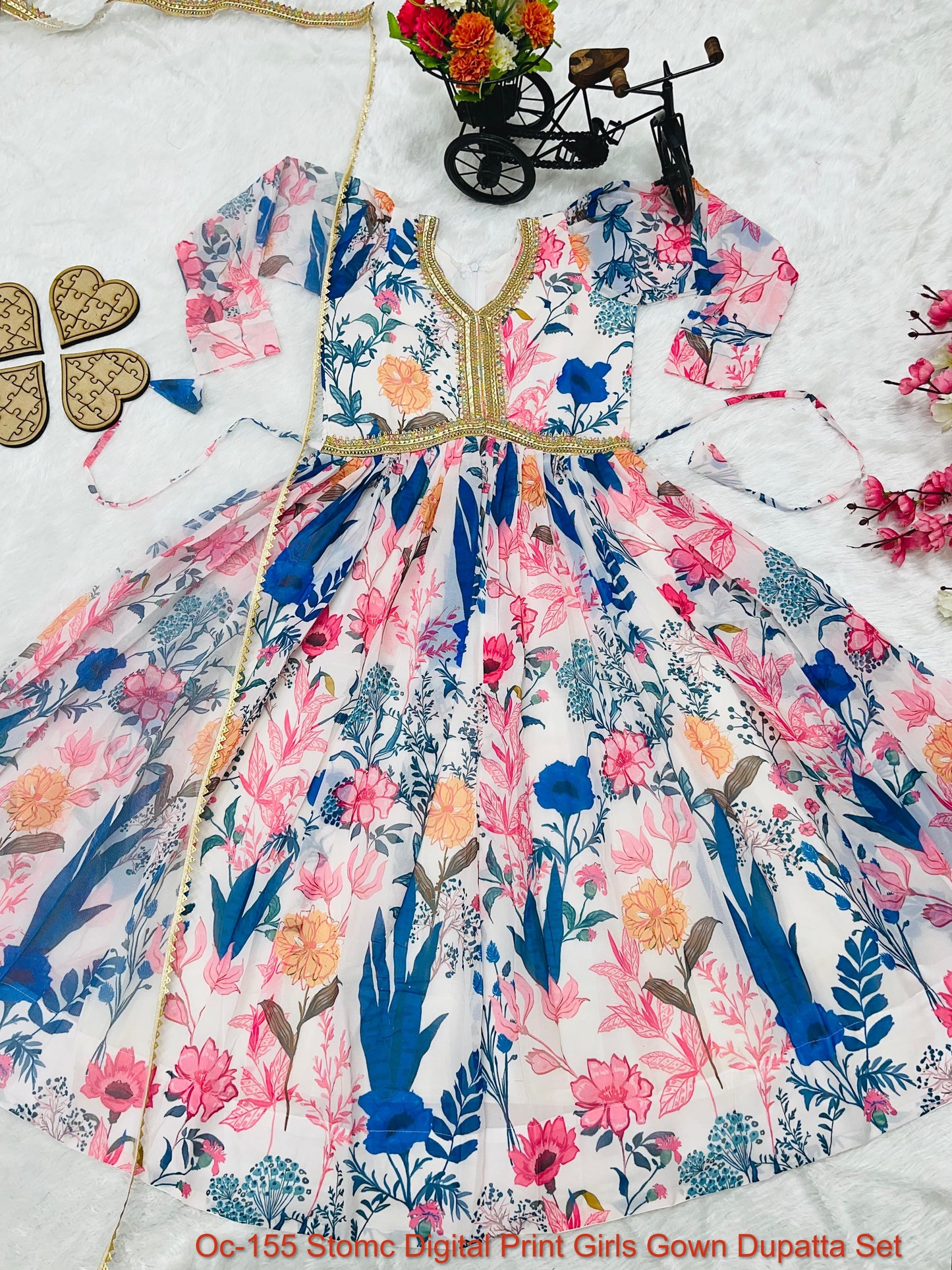 Oc-155 Stomc Digital Print Girls Gown Dupatta Set