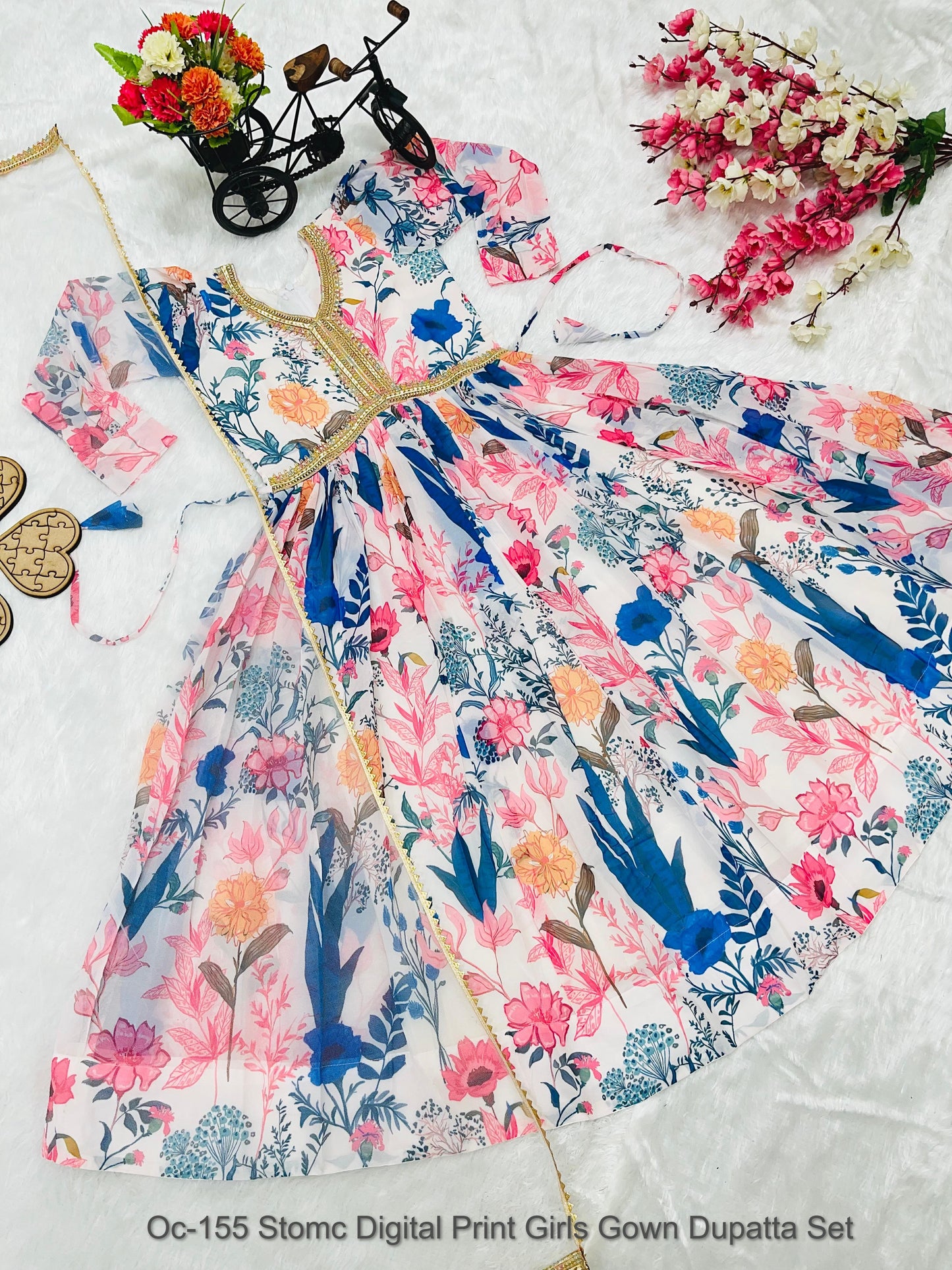 Oc-155 Stomc Digital Print Girls Gown Dupatta Set