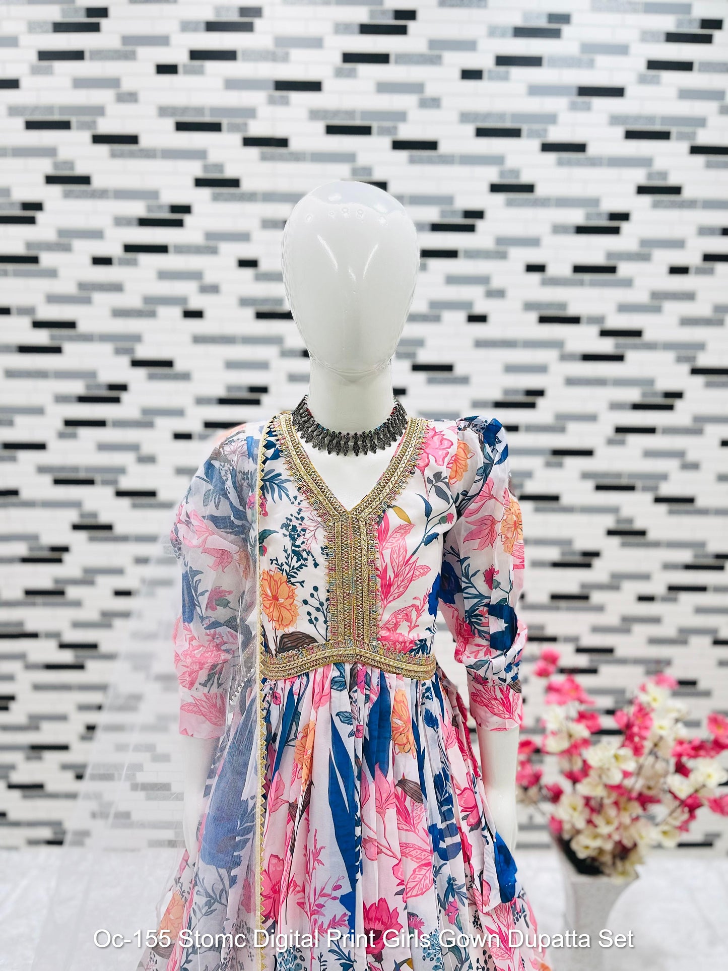 Oc-155 Stomc Digital Print Girls Gown Dupatta Set
