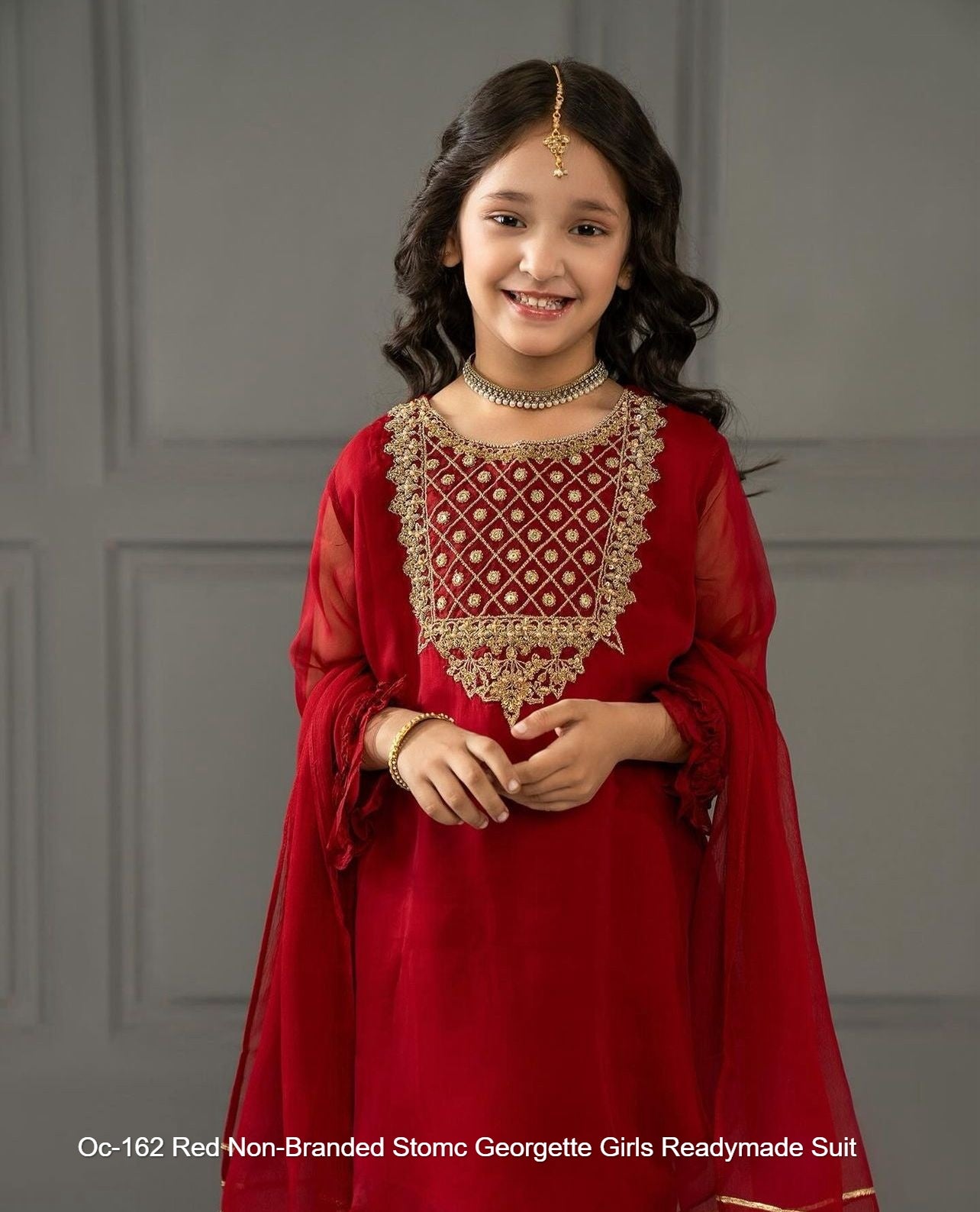 Oc-162 Red Non-Branded Stomc Georgette Girls Readymade Suit