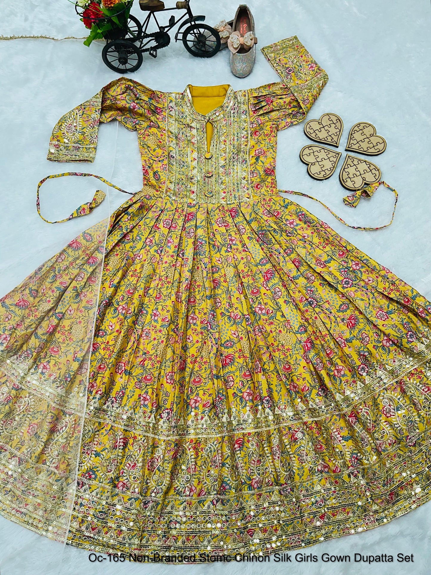 Oc-165 Non-Branded Stomc Chinon Silk Girls Gown Dupatta Set