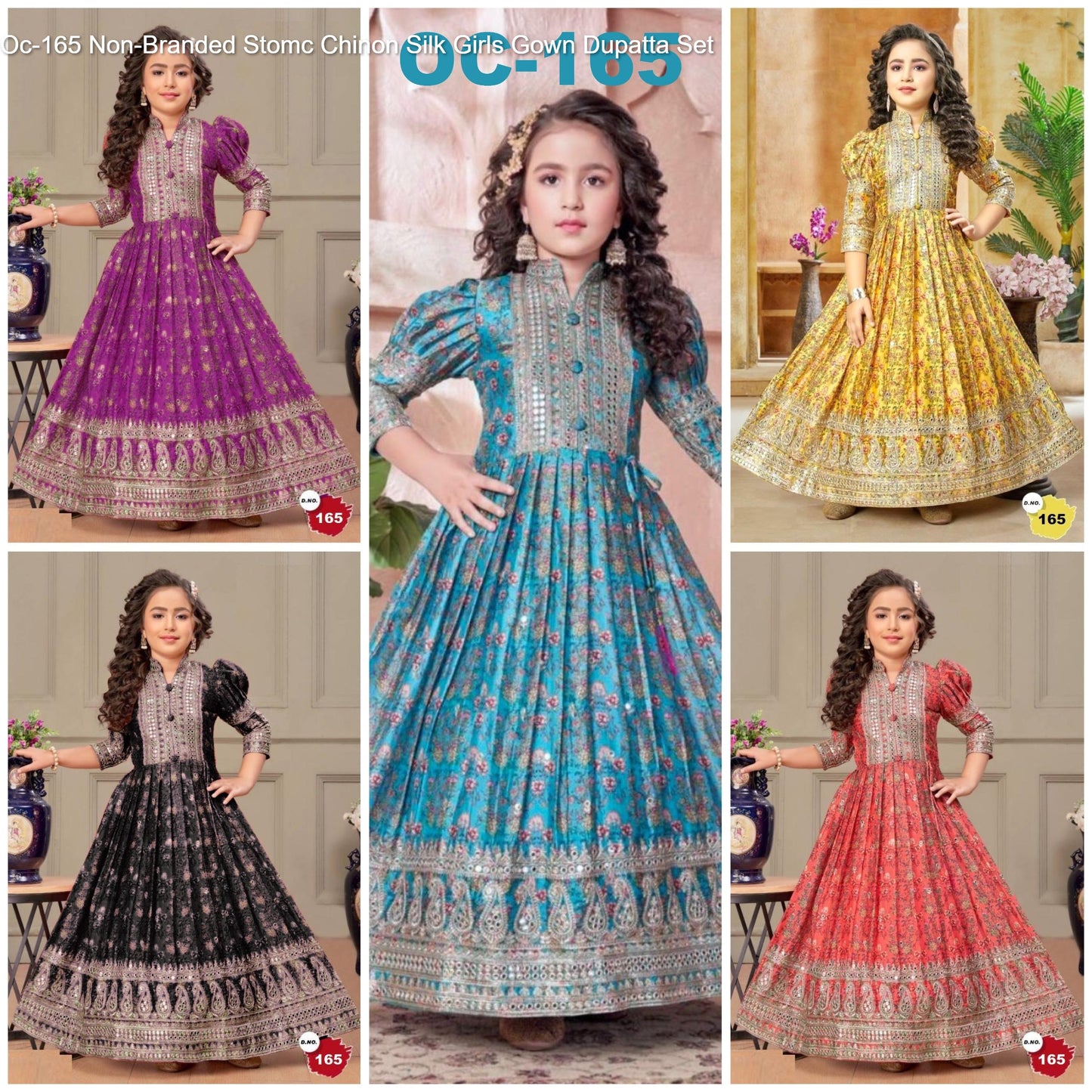 Oc-165 Non-Branded Stomc Chinon Silk Girls Gown Dupatta Set