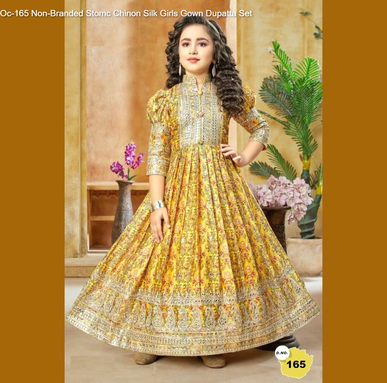 Oc-165 Non-Branded Stomc Chinon Silk Girls Gown Dupatta Set