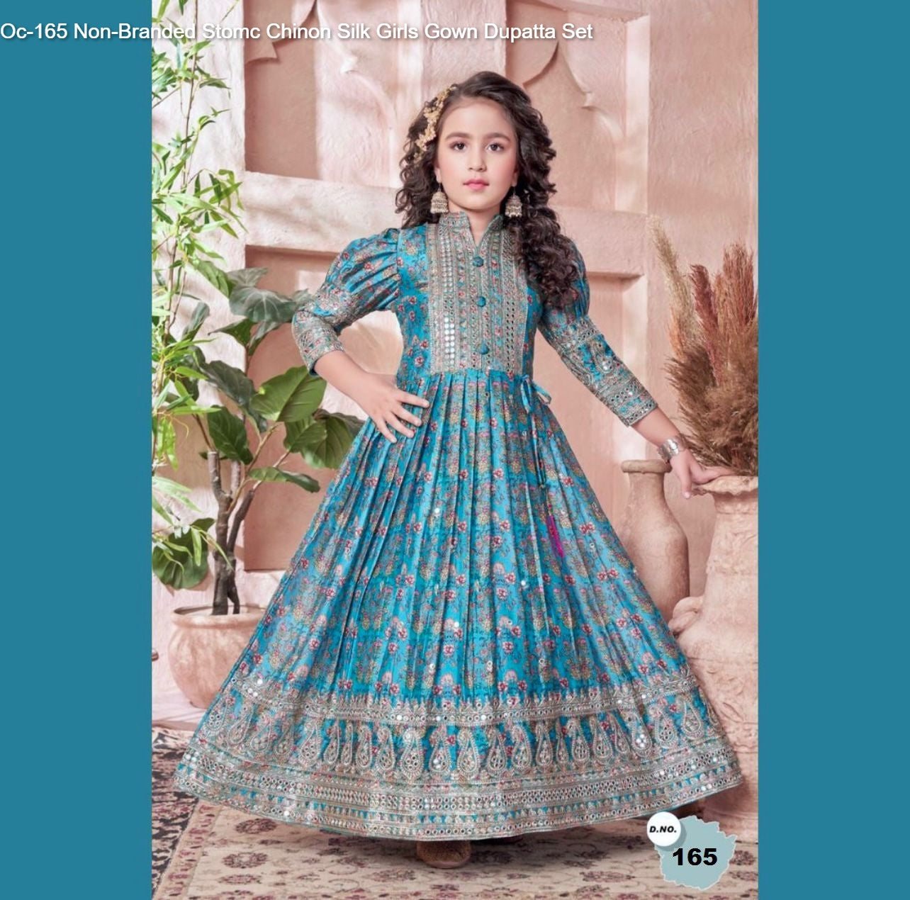 Oc-165 Non-Branded Stomc Chinon Silk Girls Gown Dupatta Set