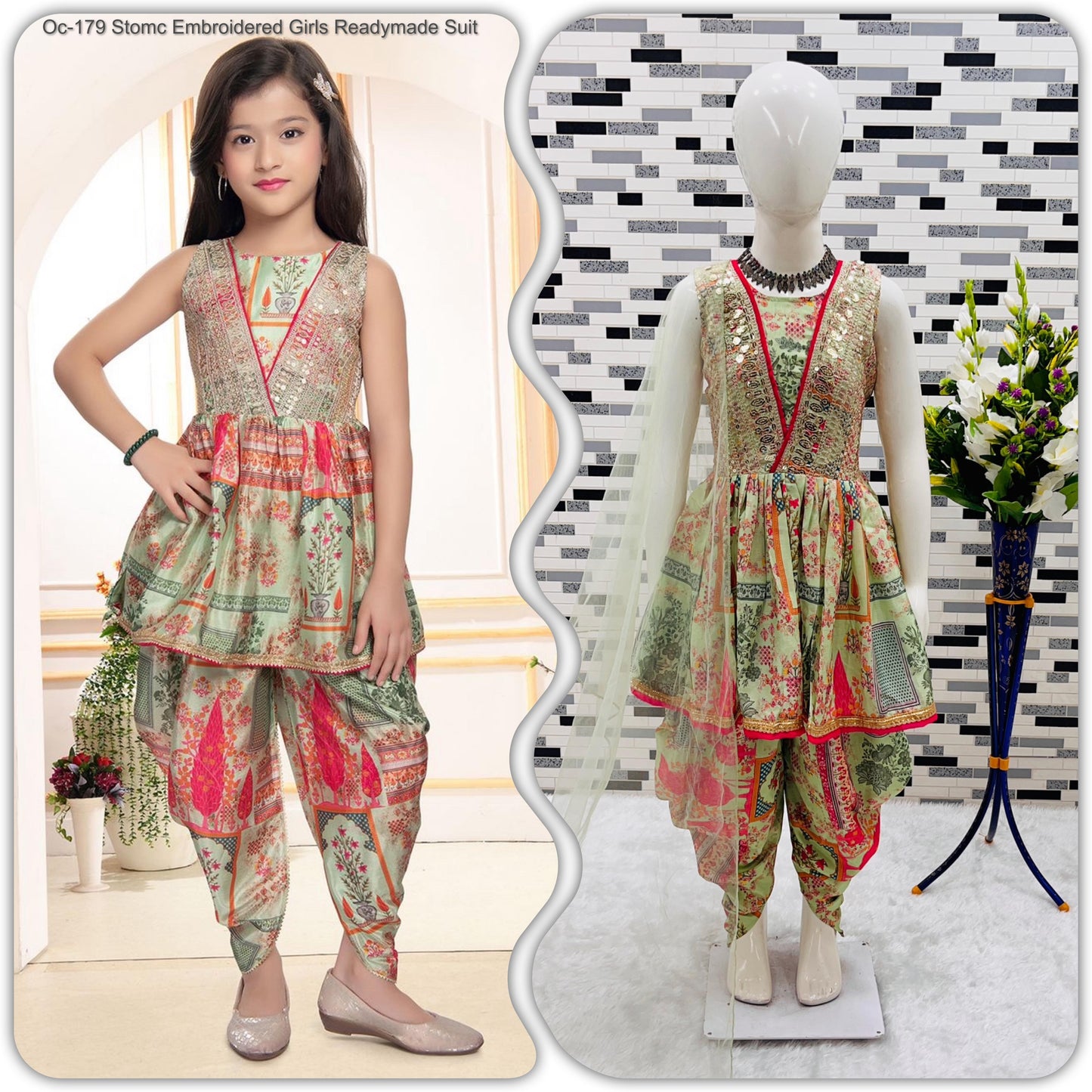 Oc-179 Stomc Embroidered Girls Readymade Suit