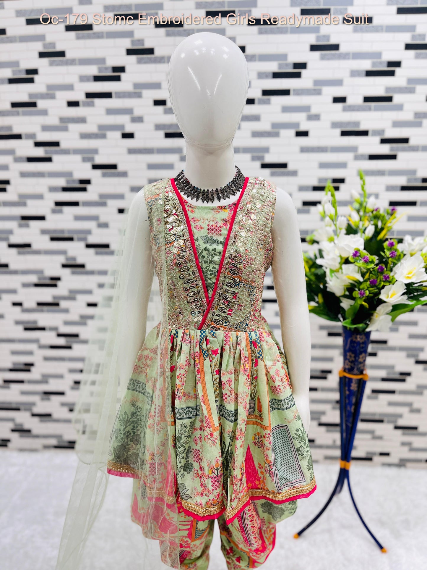 Oc-179 Stomc Embroidered Girls Readymade Suit