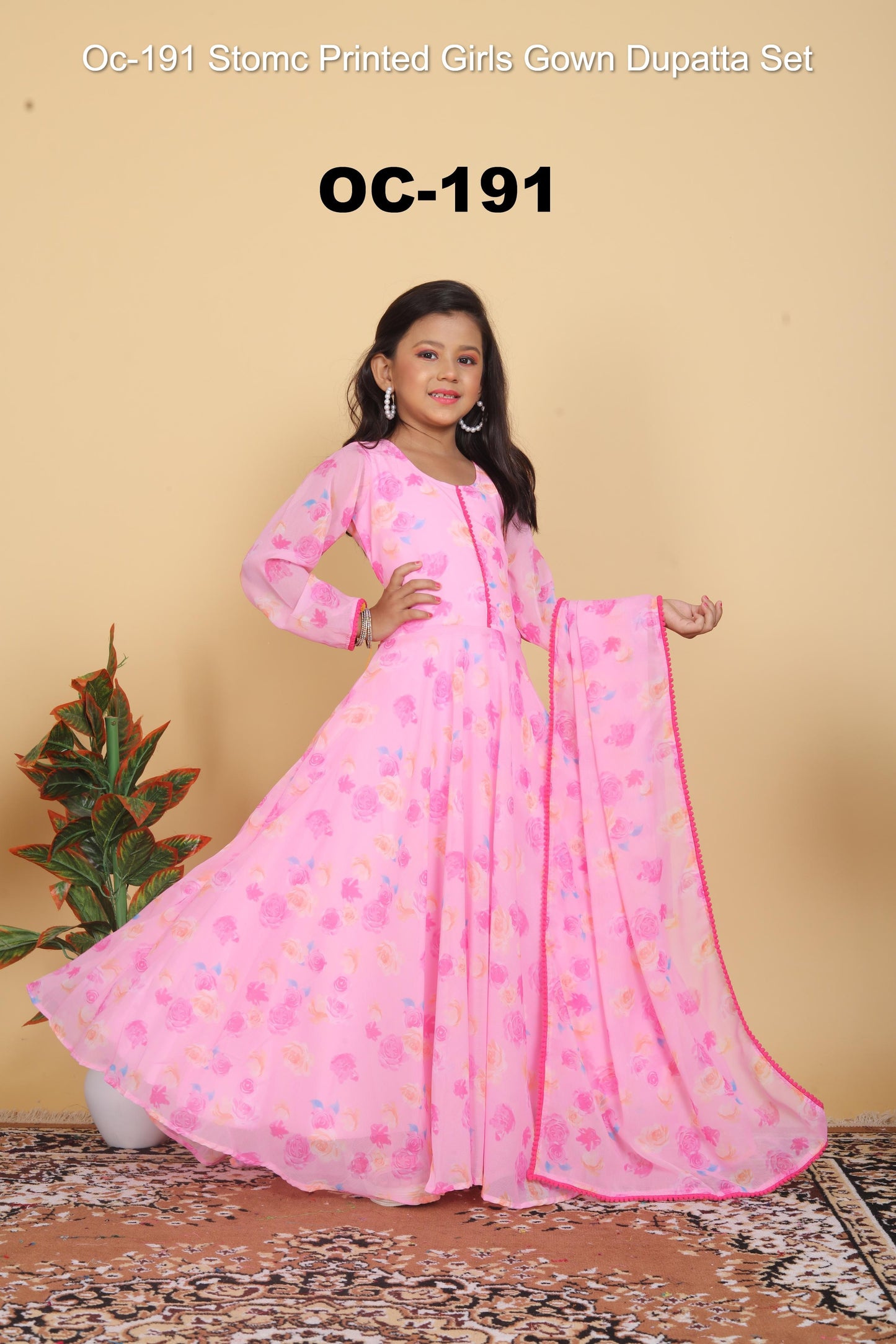 Oc-191 Stomc Printed Girls Gown Dupatta Set