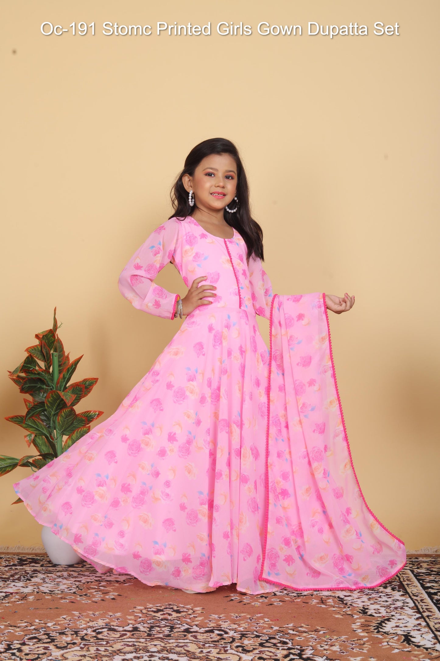 Oc-191 Stomc Printed Girls Gown Dupatta Set