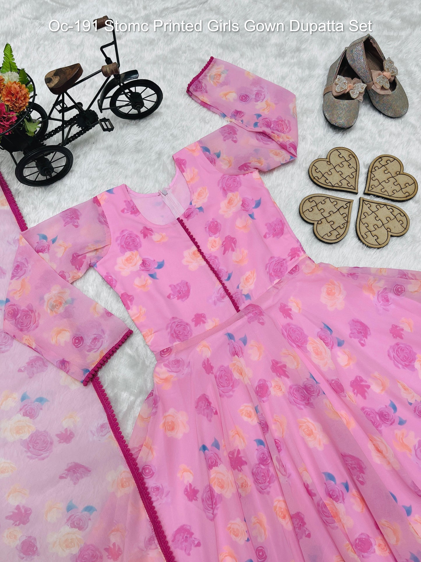 Oc-191 Stomc Printed Girls Gown Dupatta Set