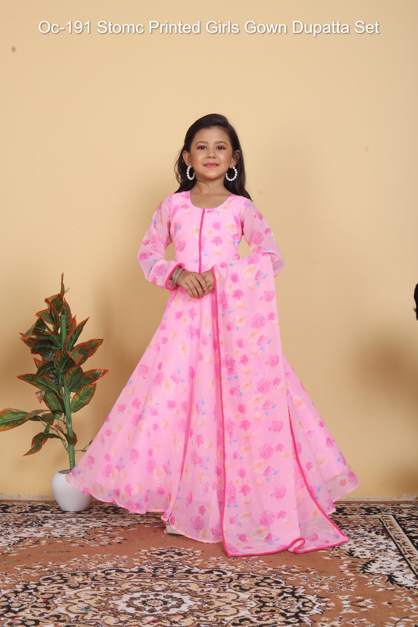 Oc-191 Stomc Printed Girls Gown Dupatta Set