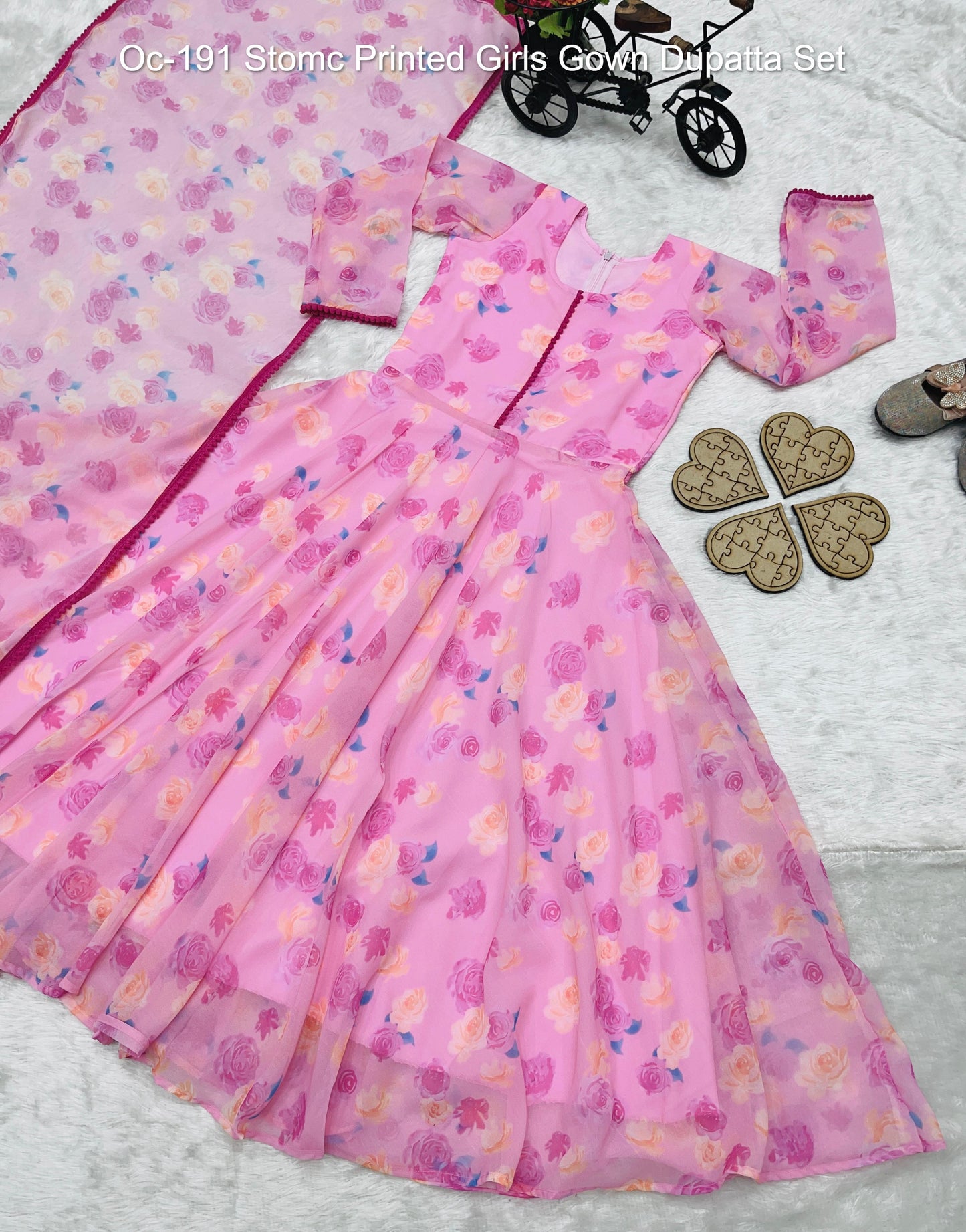 Oc-191 Stomc Printed Girls Gown Dupatta Set
