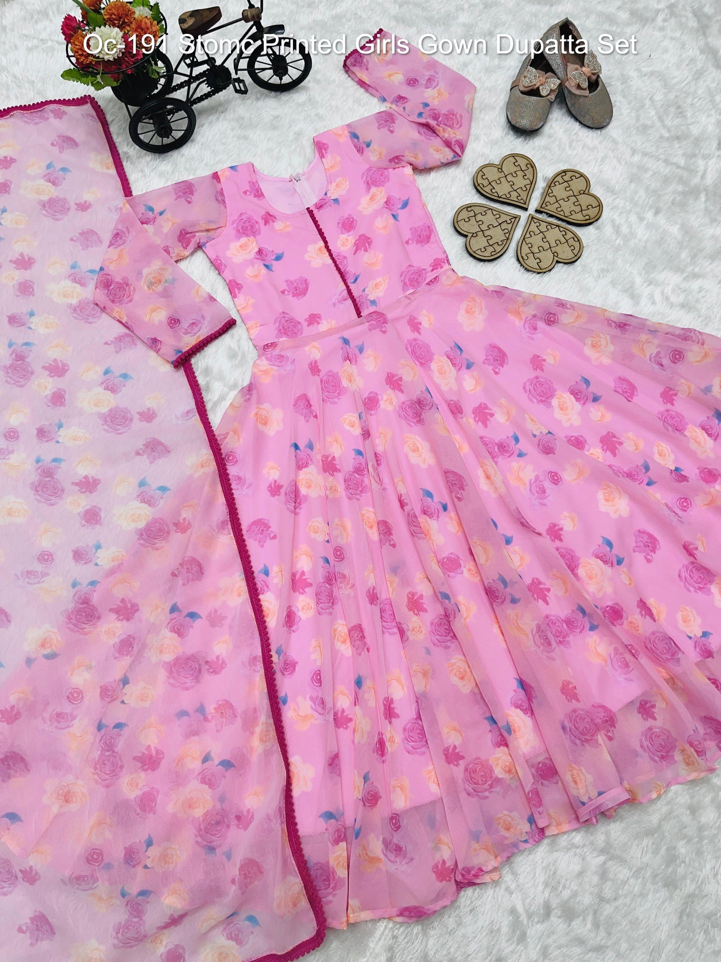 Oc-191 Stomc Printed Girls Gown Dupatta Set