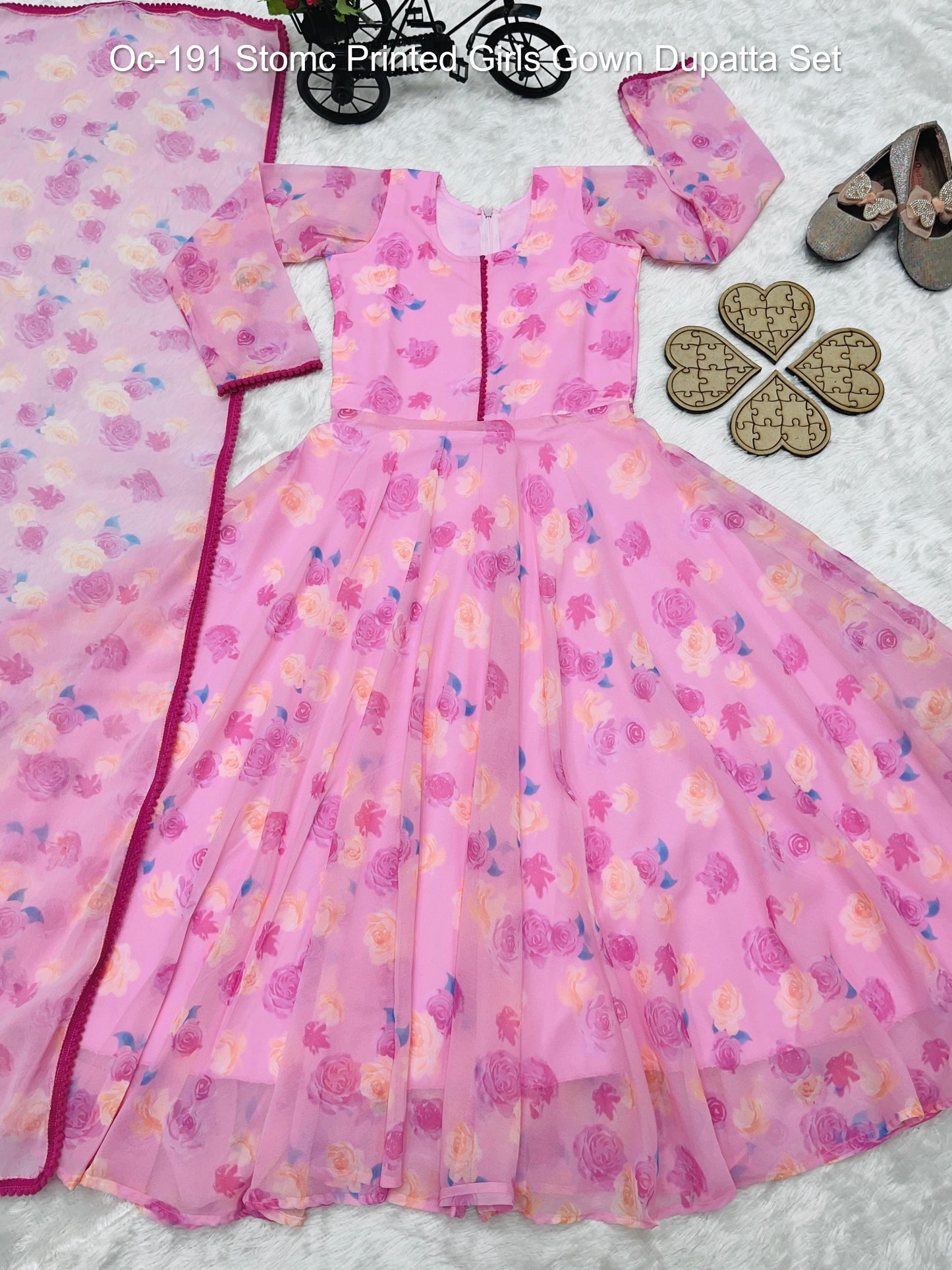 Oc-191 Stomc Printed Girls Gown Dupatta Set