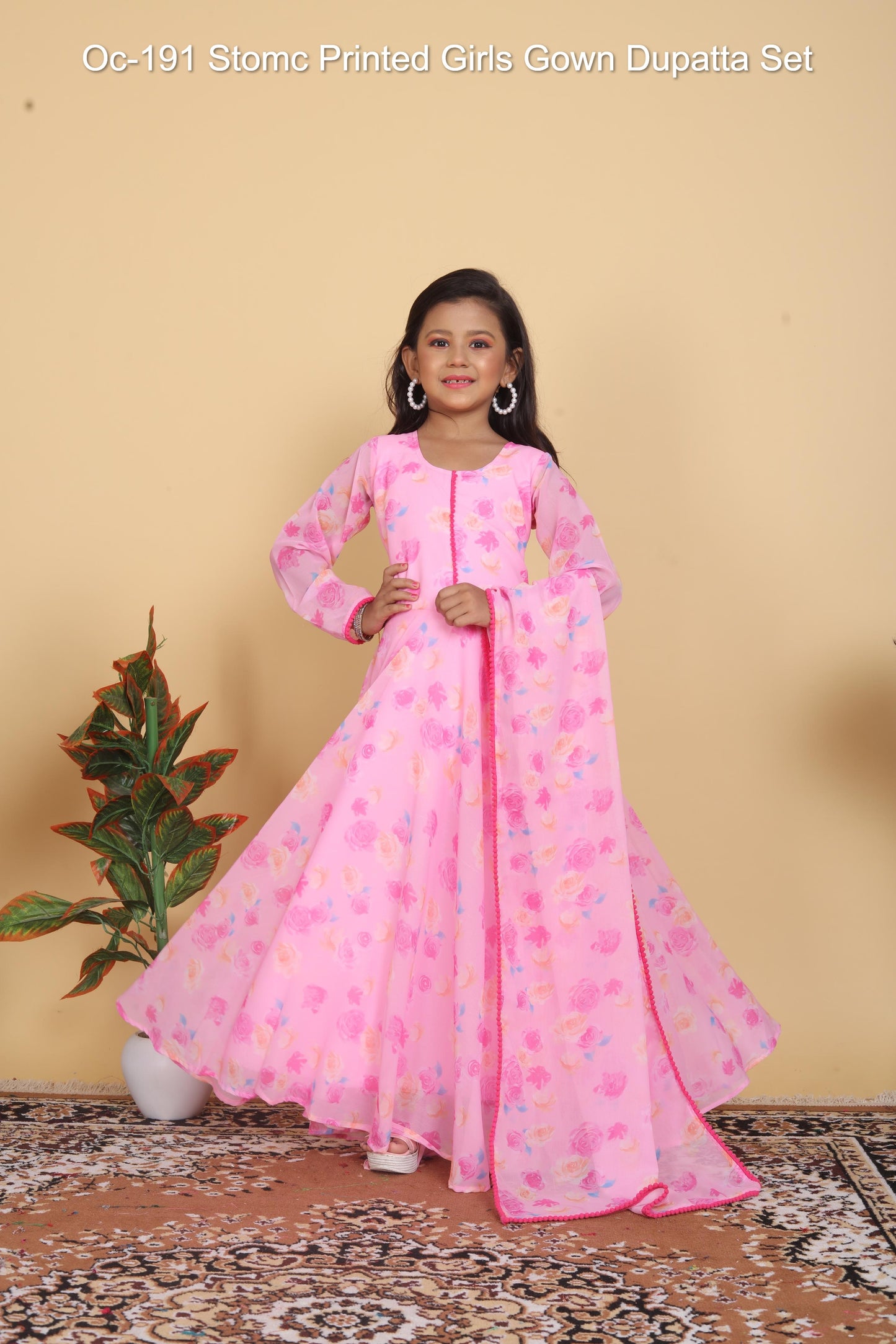 Oc-191 Stomc Printed Girls Gown Dupatta Set