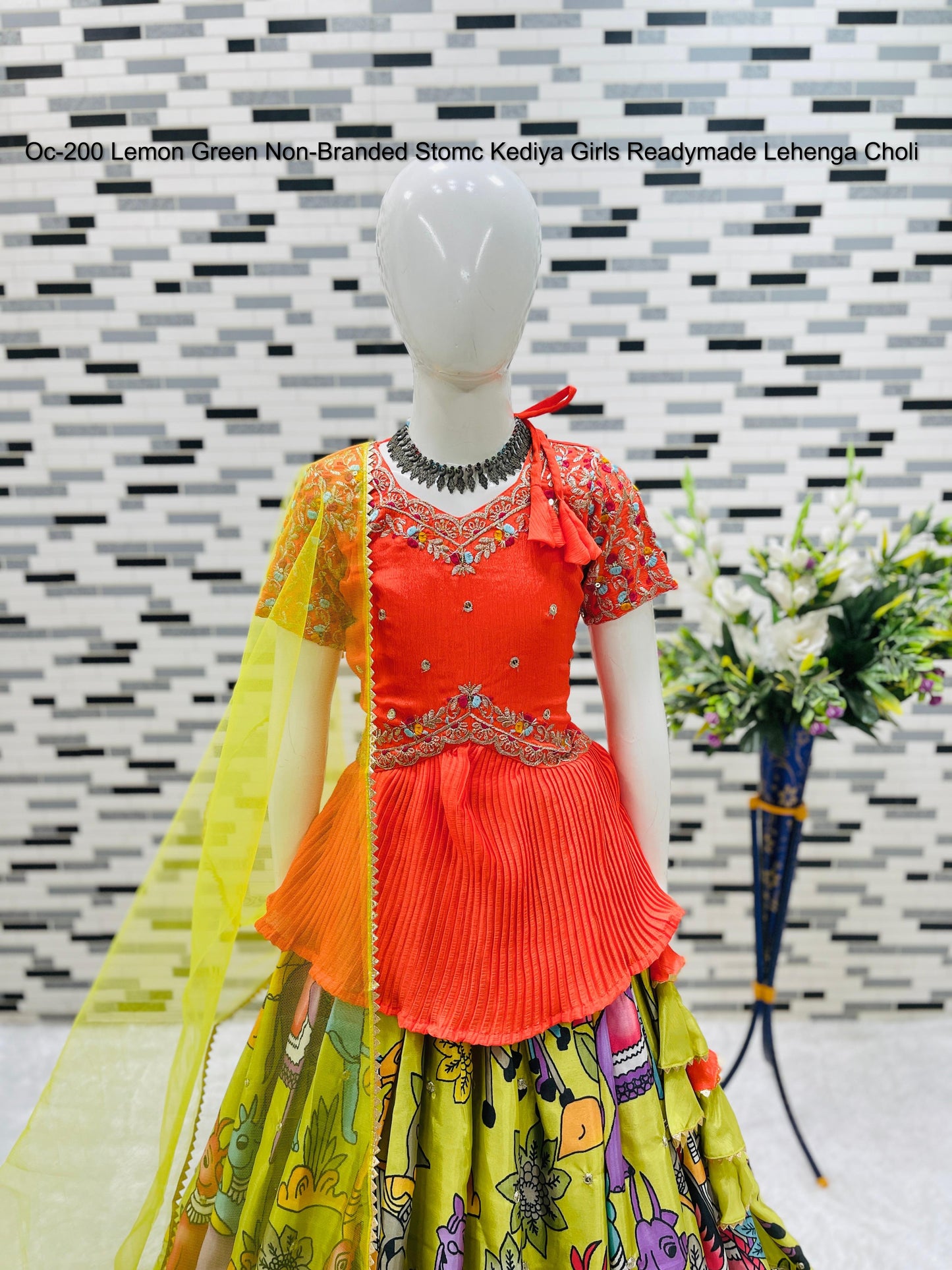 Oc-200 Lemon Green Non-Branded Stomc Kediya Girls Readymade Lehenga Choli