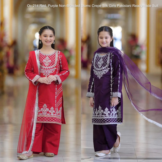 Oc-214 Red, Purple Non-Branded Stomc Crepe Silk Girls Pakistani Readymade Suit