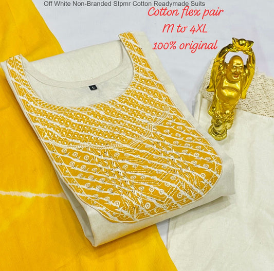 Off White Non-Branded Stpmr Cotton Readymade Suits