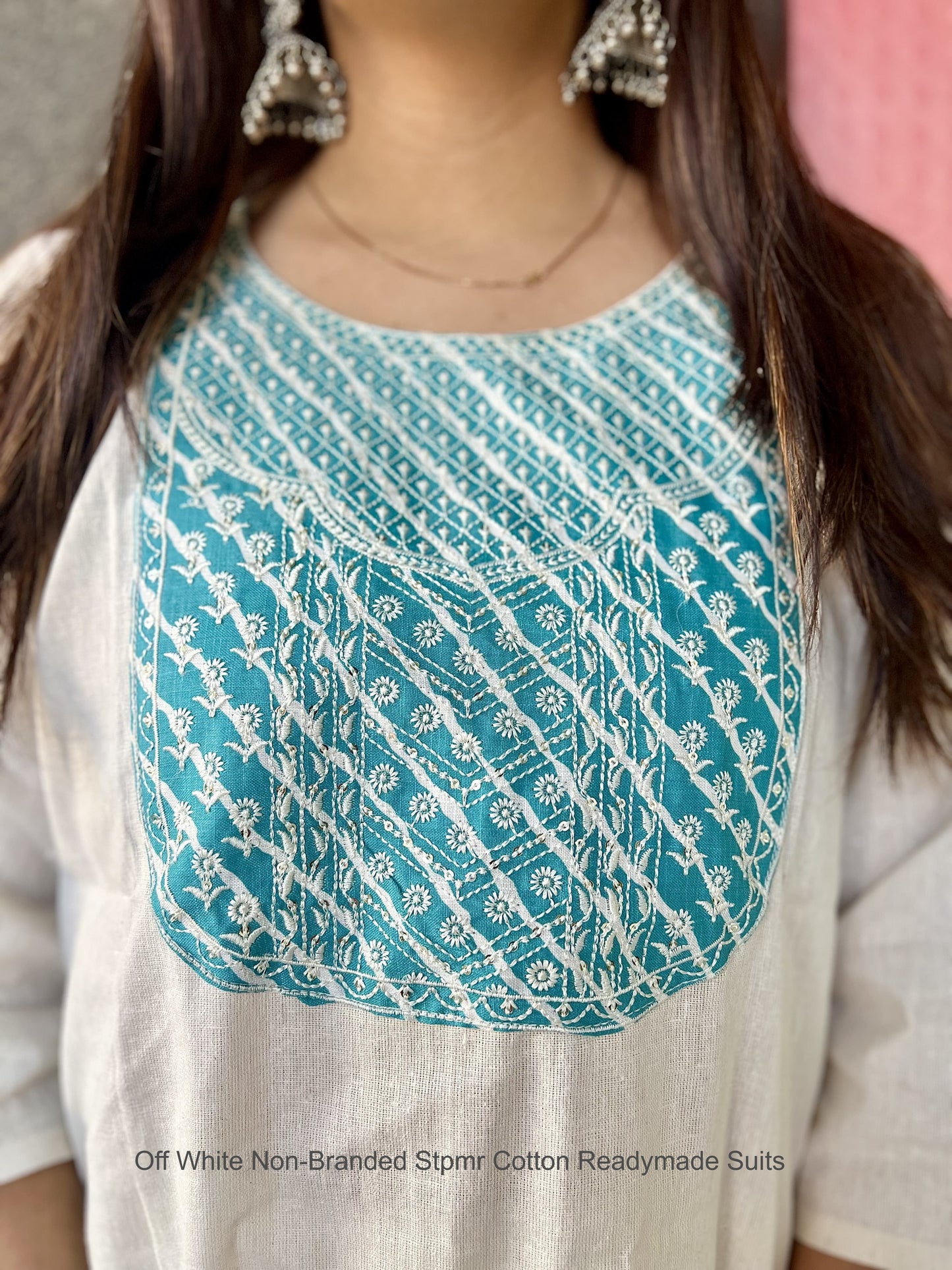 Off White Non-Branded Stpmr Cotton Readymade Suits