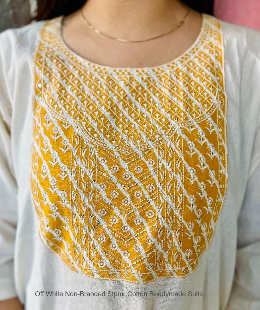 Off White Non-Branded Stpmr Cotton Readymade Suits