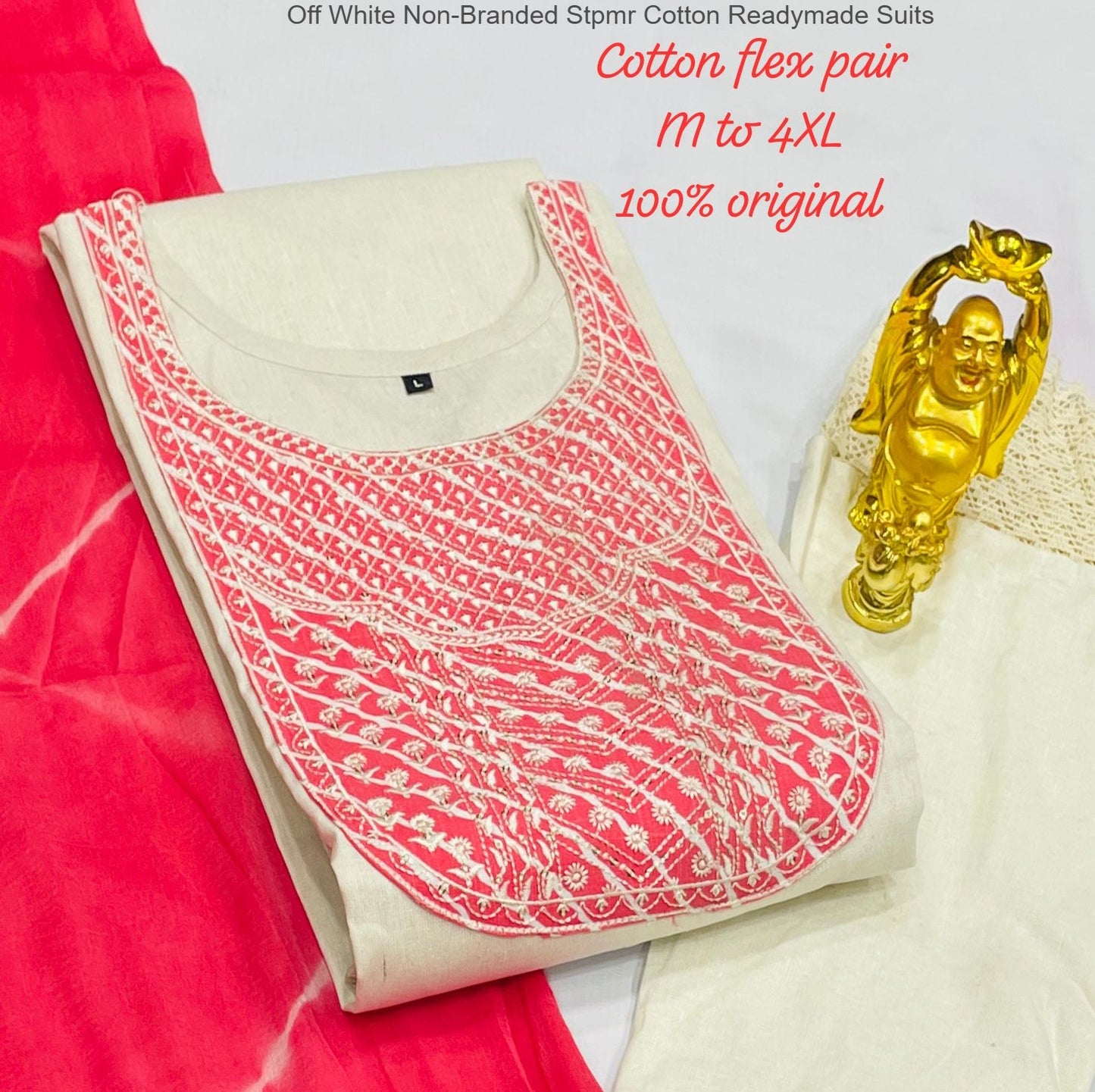 Off White Non-Branded Stpmr Cotton Readymade Suits