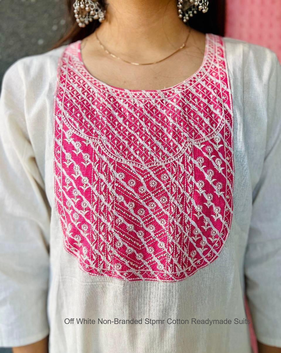 Off White Non-Branded Stpmr Cotton Readymade Suits