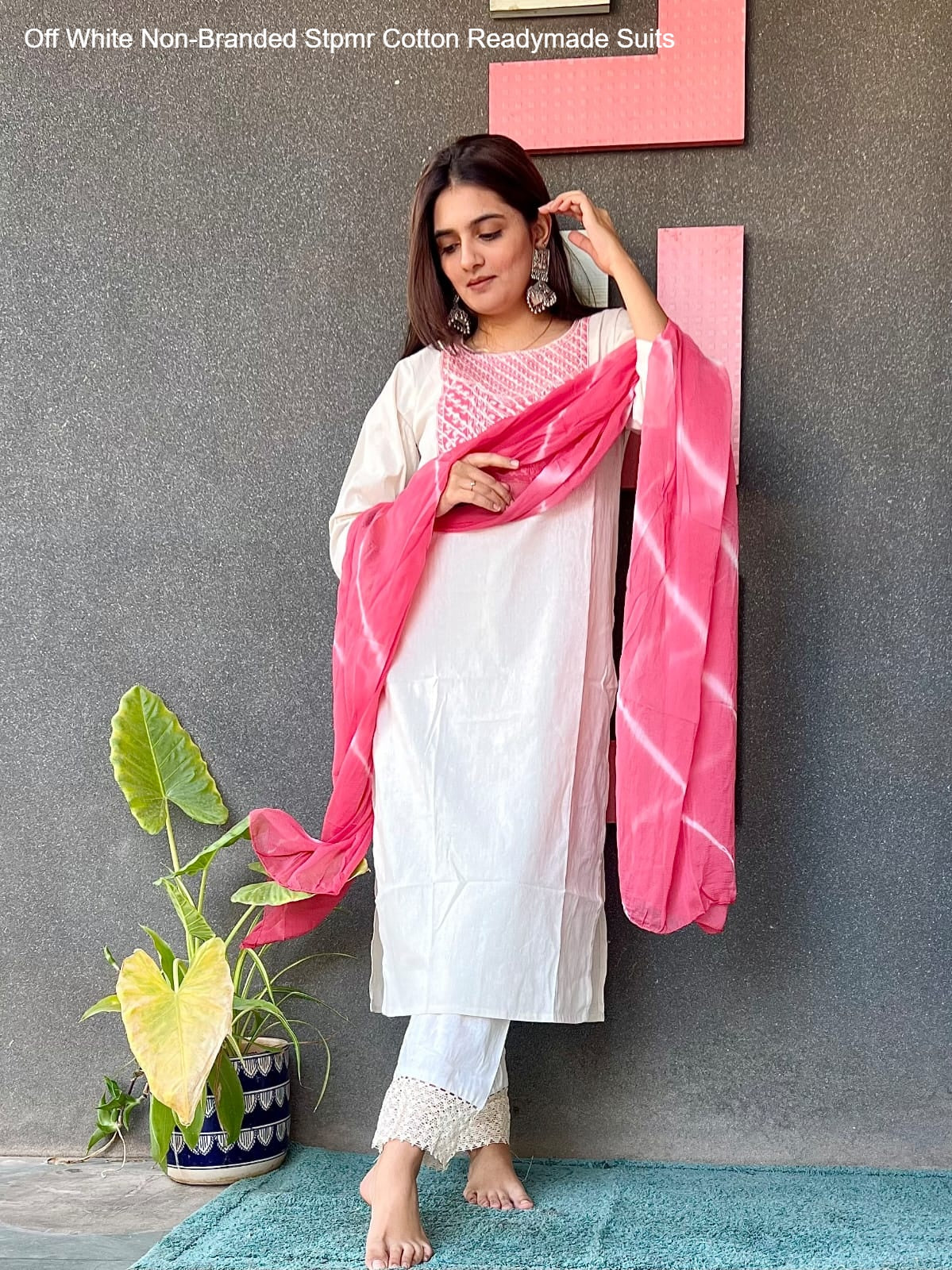 Off White Non-Branded Stpmr Cotton Readymade Suits