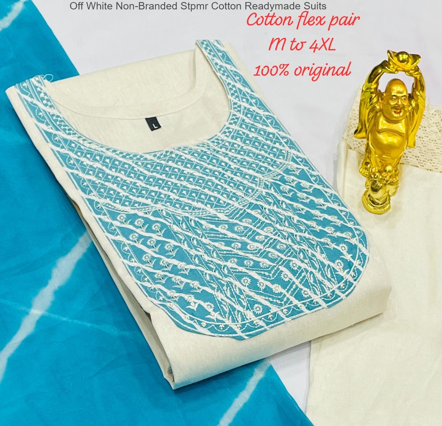 Off White Non-Branded Stpmr Cotton Readymade Suits