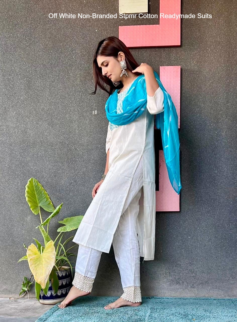 Off White Non-Branded Stpmr Cotton Readymade Suits