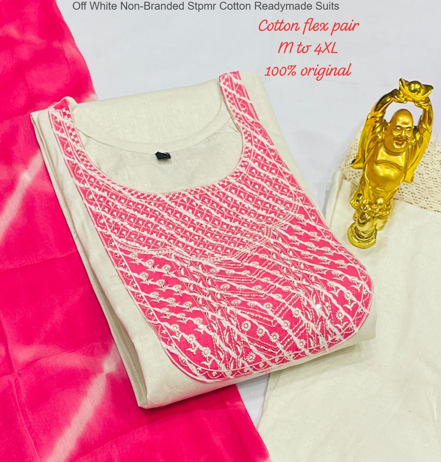 Off White Non-Branded Stpmr Cotton Readymade Suits