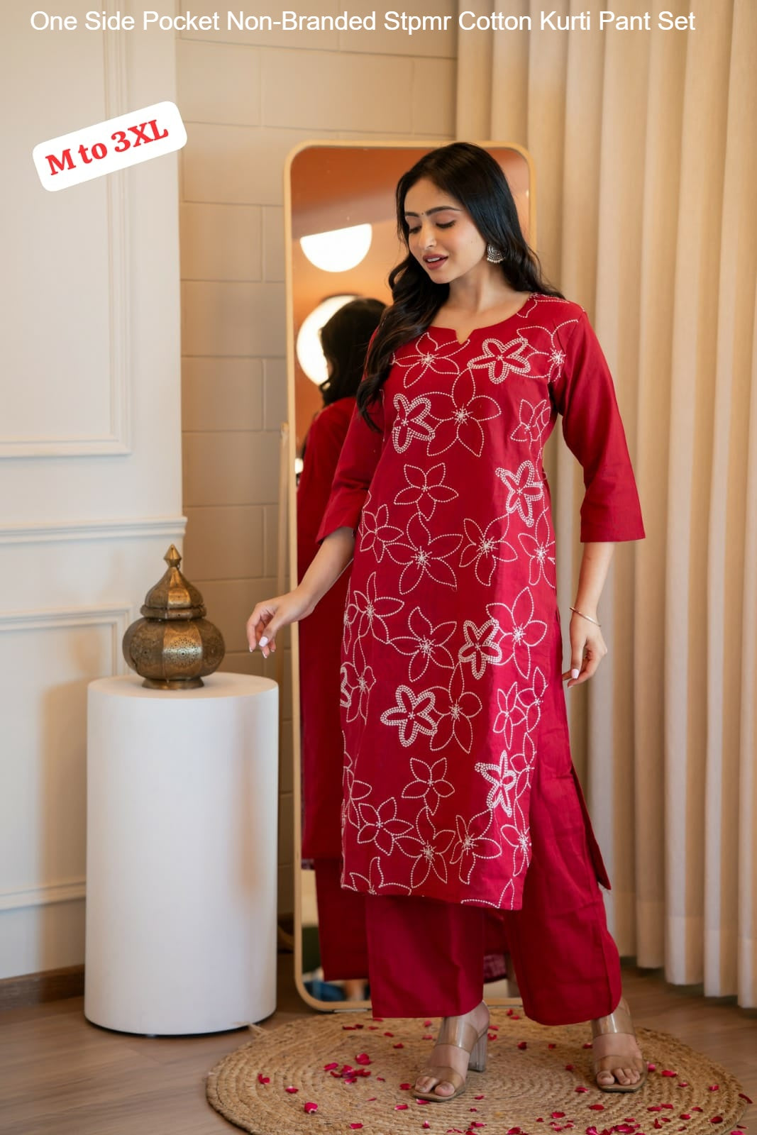 One Side Pocket Non-Branded Stpmr Cotton Kurti Pant Set